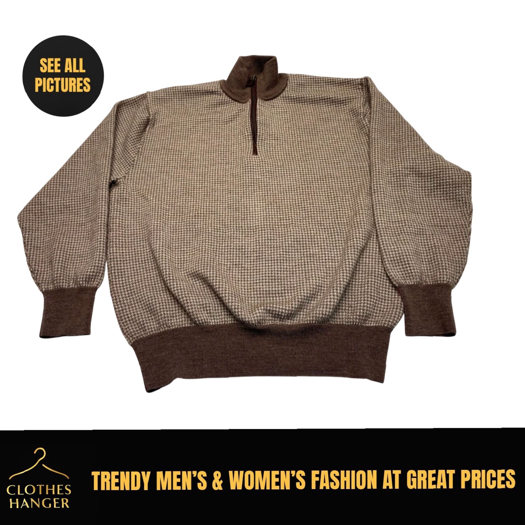 Orvis VINTAGE Orvis 1/4 Zip Sweater 100% Merino Wool Brown 2XL Men's Golf Houndstooth Size US XXL / EU 58 / 5 - 2 Thumbnail