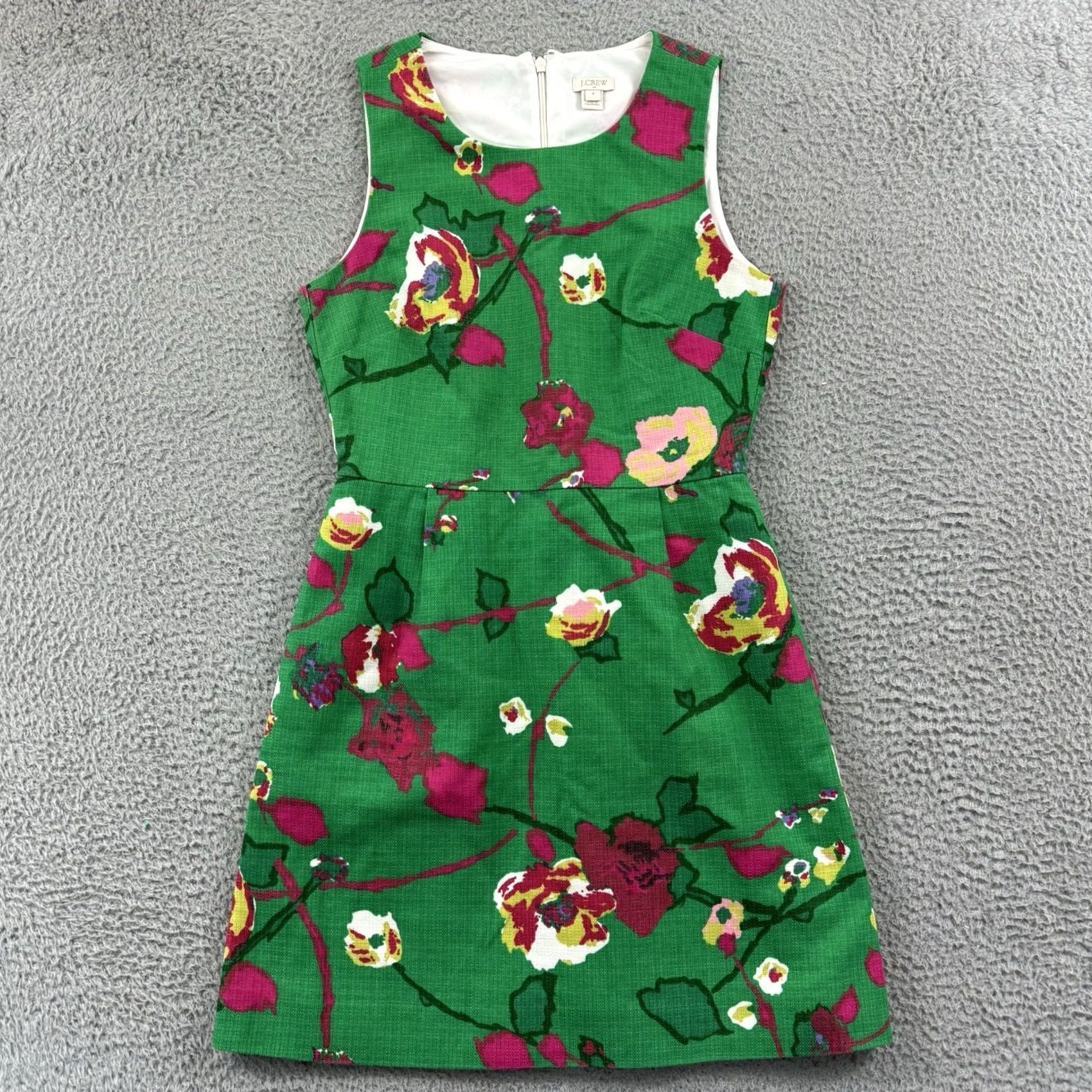 J.Crew J.CREW Shift Dress Womens 4 Green Floral Garden Party Boho Preppy Casual Outdoor Sleeveless Pleated Short Dress Green Floral Pattern 4 Womens Size S / US 4 / IT 40 - 2 Thumbnail