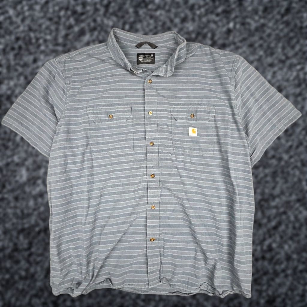 Carhartt Carhartt Men's Loose Fit Striped Button-Up Shirt 4XL Blue Carhartt Force Workwear Casual Shirt Size US XXL / EU 58 / 5 - 1 Thumbnail