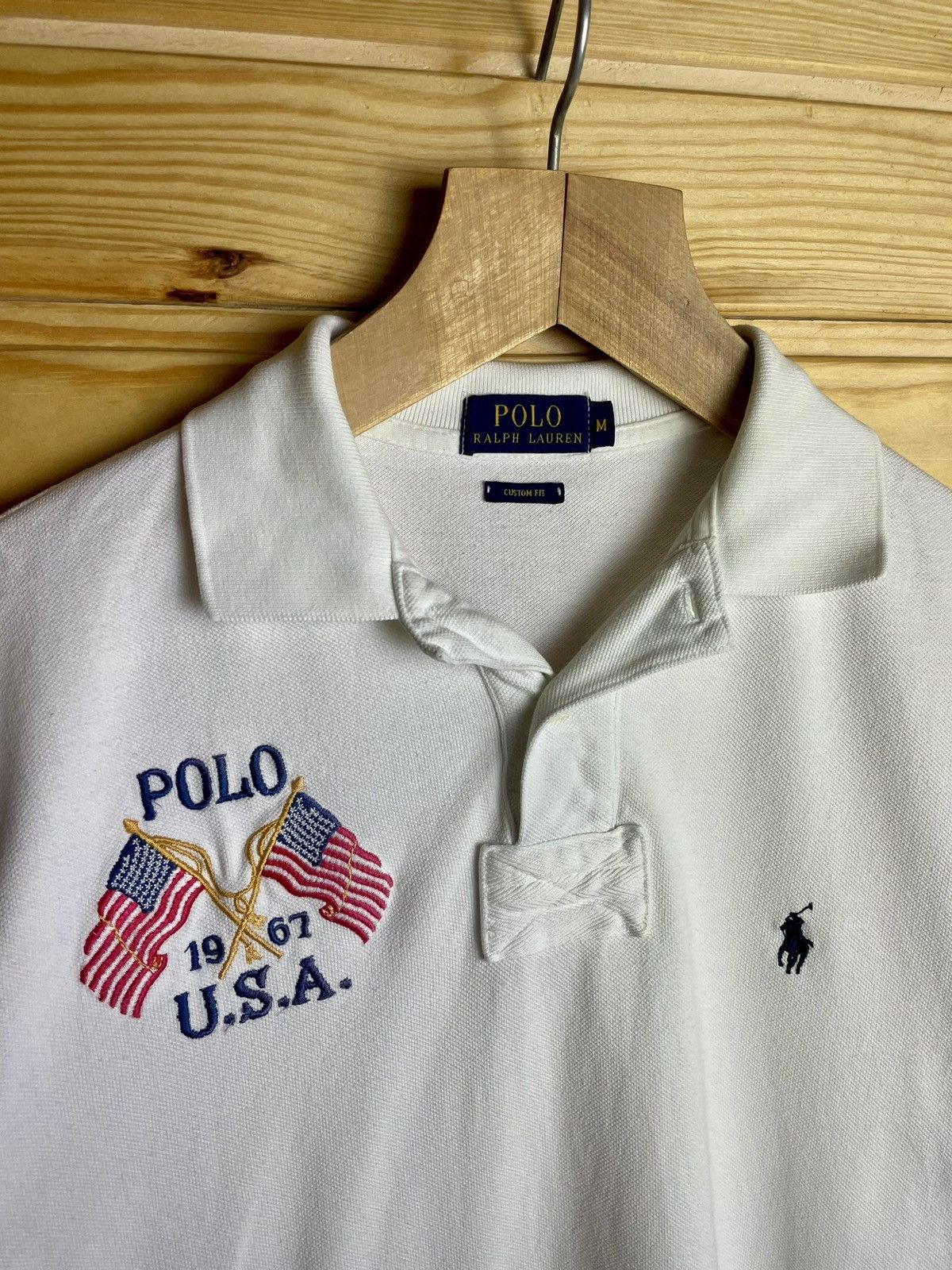 Polo Ralph Lauren × Vintage Polo Ralph Lauren Polo Shirt White With USA Flag Size US M / EU 48-50 / 2 - 2 Thumbnail