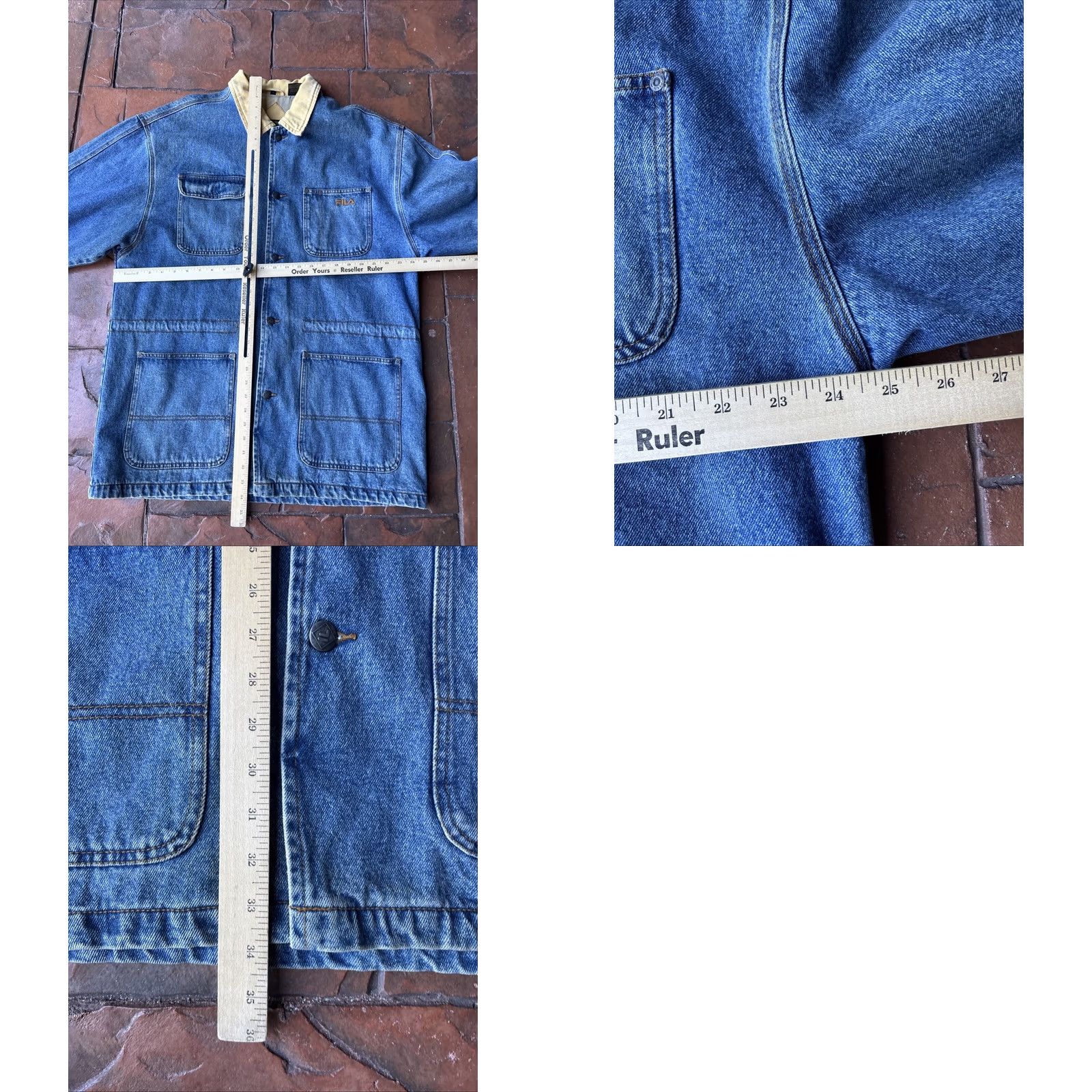 Fila VINTAGE 90s FILA Jeans Work Chore Coat Jacket Large Denim Cotton Men Hood Hip Hop Streetwear Trench Coat Long Blue Size US 33 - 9 Thumbnail