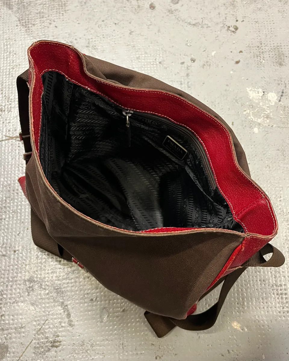Prada Prada Brown Canvas Red Leather Messenger Bag Size ONE SIZE - 10 Thumbnail