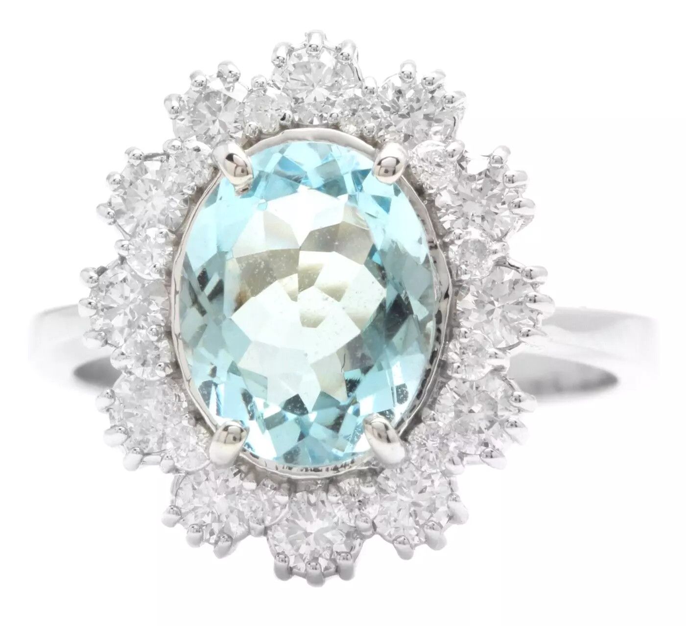 image of 4.00 Carats Natural Aquamarine And Diamond 14K Solid Wg Ring in White Gold, Women's