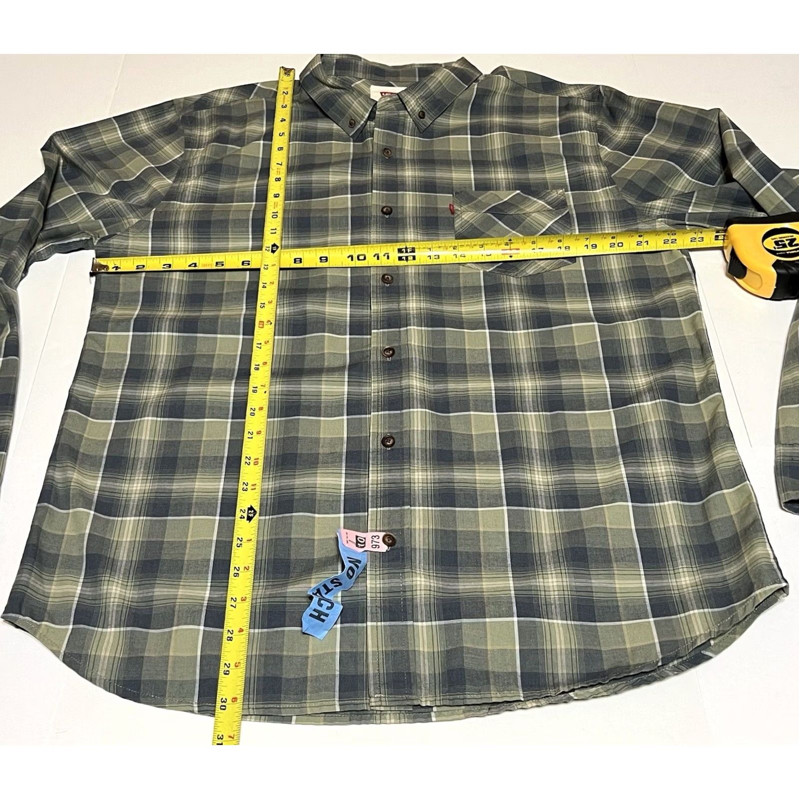 Levi's Levi's Mens XL Green Blue Plaid Long Sleeve Button-Down Shirt Size US XL / EU 56 / 4 - 4 Thumbnail