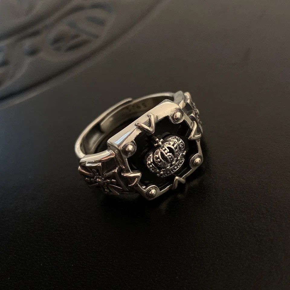 Jewelry × Vintage Vintage Black Crown Cross Design Thai Silver Men Ring Size ONE SIZE - 2 Thumbnail