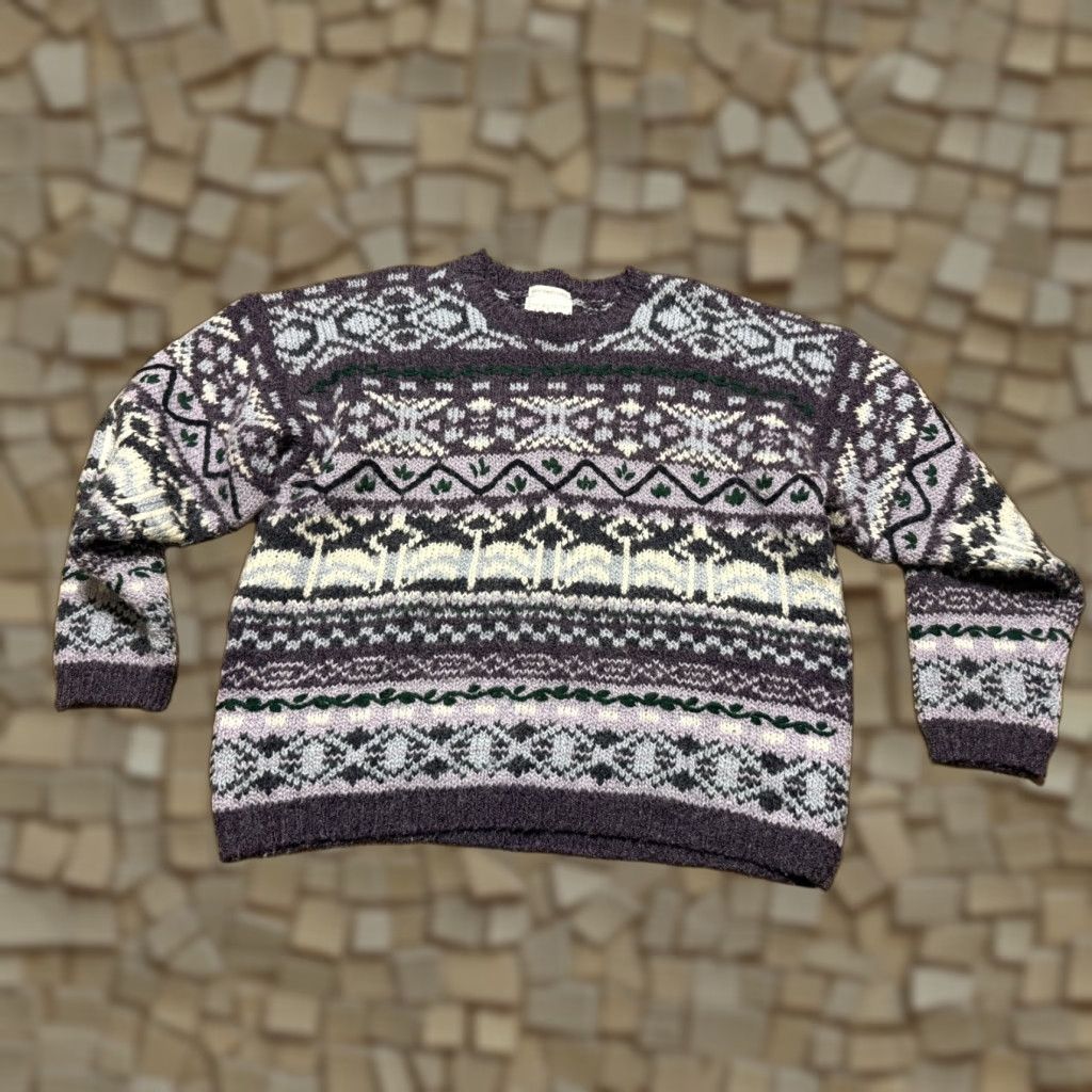 Vintage Christopher & Banks Sweater Women L Purple Blue Green Wool Blend Knit Crew Neck Pullover Casual Fall Winter Spring Summer Regular Size L / US 10 / IT 46 - 1 Thumbnail