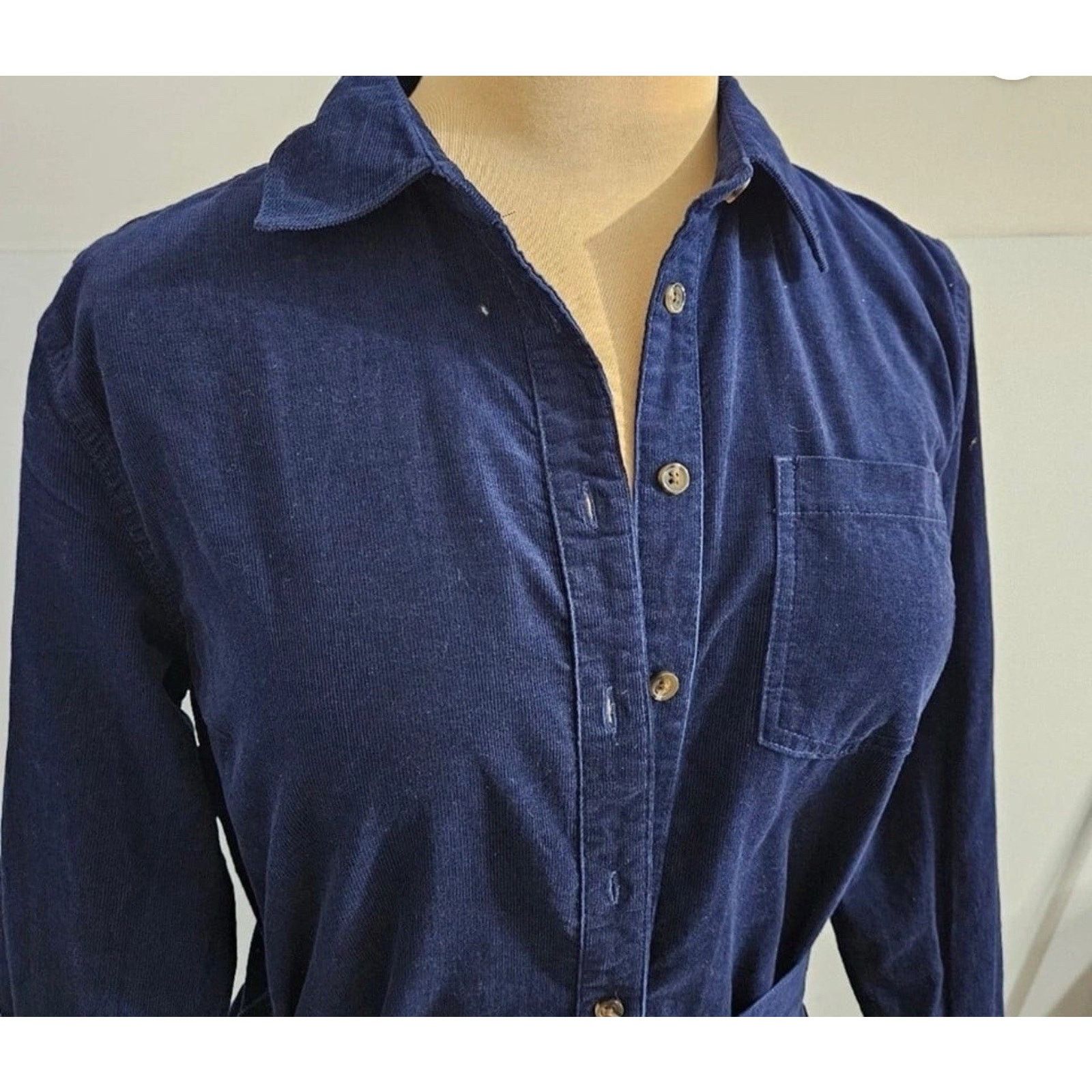 Lands' End Lands' End Navy Blue Corduroy Shirt Dress Sz L Minimalist Size L / US 10 / IT 46 - 3 Thumbnail