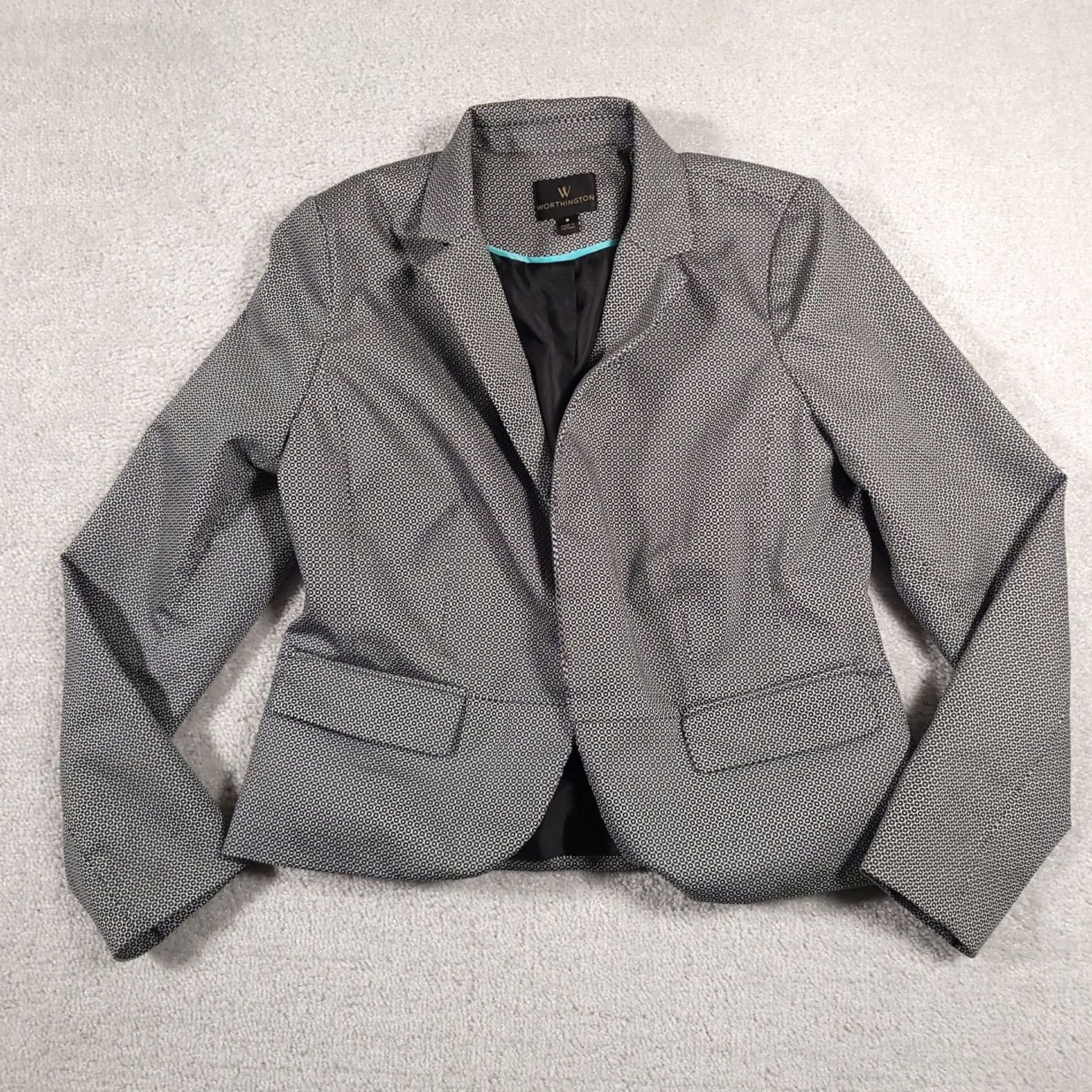 Worthington Worthington Blazer Coat Women's size 8 Geometric Open Front Business Long Sleeve Blazer Coat Women 8 Multicolor Geometric 90s Classic Jacket Size M / US 6-8 / IT 42-44 - 2 Thumbnail