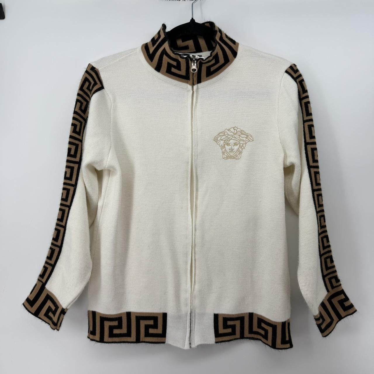 The Unbranded Brand Versace Knit Zip Up Cream Medusa Logo Vasity Style Sweater Size M / US 6-8 / IT 42-44 - 1 Thumbnail