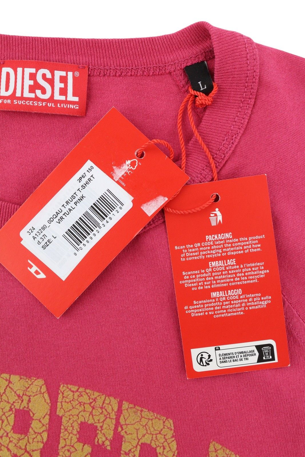 Diesel T-RUST L Pink Short Sleeve Crew Collar Tricot Stretch 85117 Size US L / EU 52-54 / 3 - 5 Thumbnail