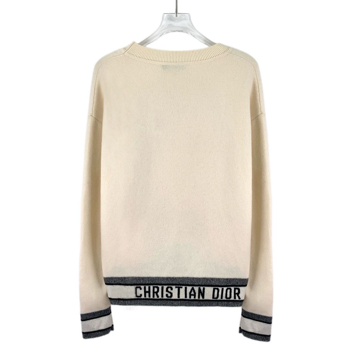 Dior Dior Beige Striped Trim Cashmere Long Sleeve Knitwear K26WX Size XS / US 0-2 / IT 36-38 - 2 Thumbnail