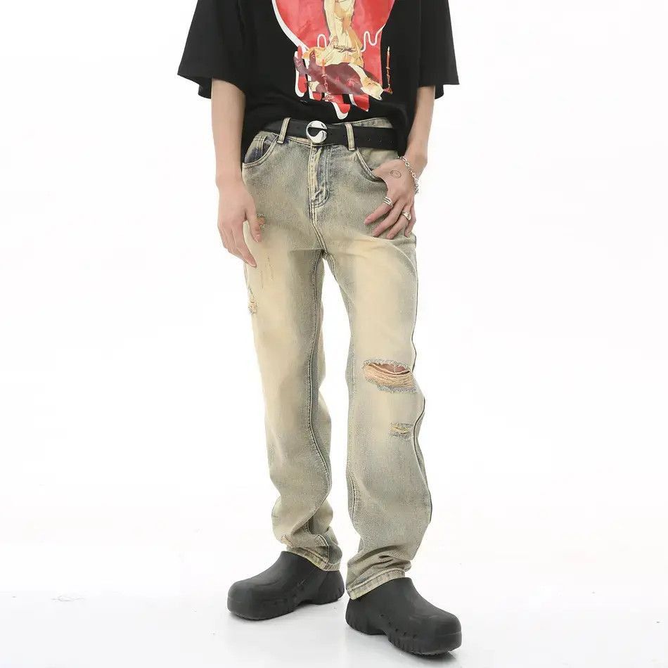 Japanese Brand Retro casual straight leg ripped jeans Size US 32 / EU 48 - 6 Thumbnail