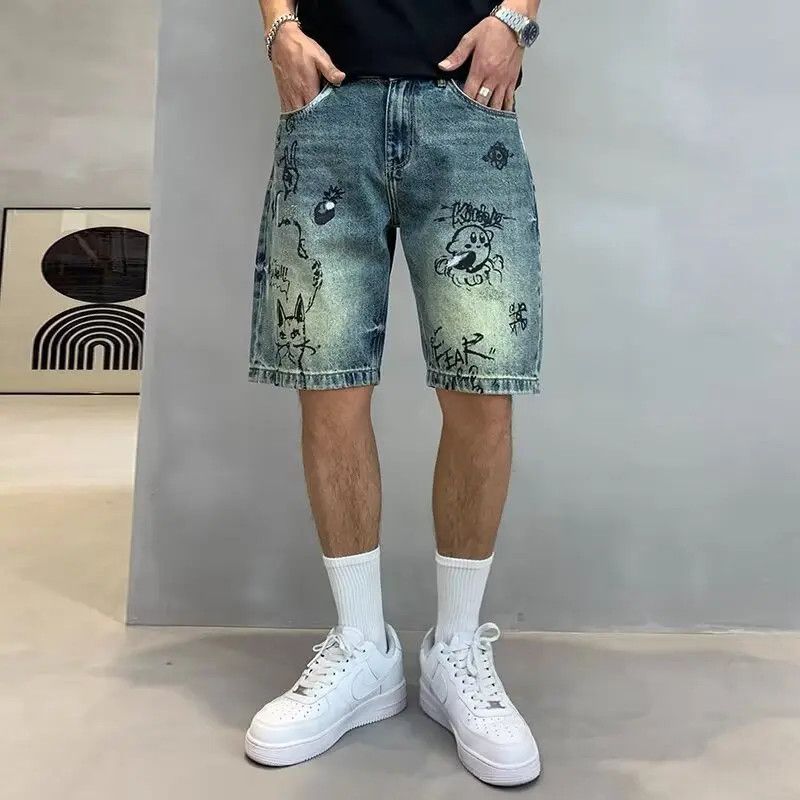 Japanese Brand × Jean Retro graffiti printed denim shorts Size US 32 / EU 48 - 1 Thumbnail