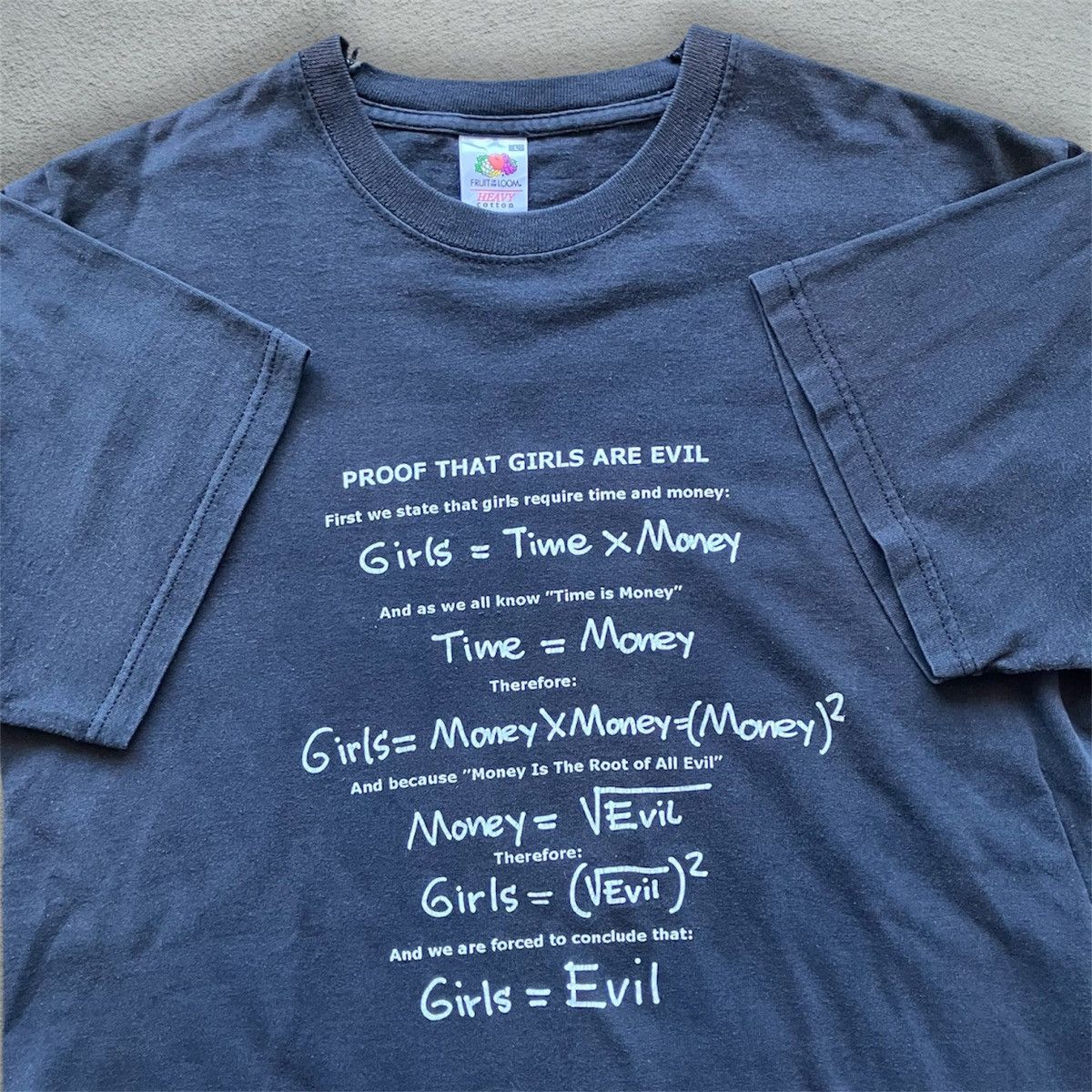 Fruit Of The Loom Vintage Y2K Quote Tee Shirt Girls = Evil math funny comedy Size US L / EU 52-54 / 3 - 1 Thumbnail