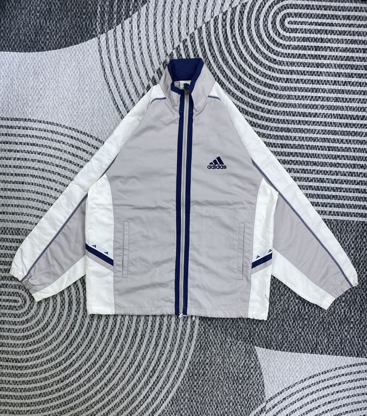 Adidas Vintage 90s Adidas Striped Light Grey Zipper Jacket Size US L / EU 52-54 / 3 - 1 Thumbnail