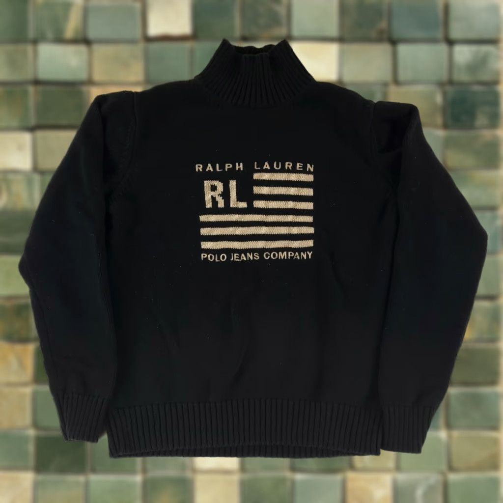 Polo Ralph Lauren Polo Jeans Ralph Lauren Sweater Black Mens L Cotton Flag Spellout Size US L / EU 52-54 / 3 - 1 Thumbnail
