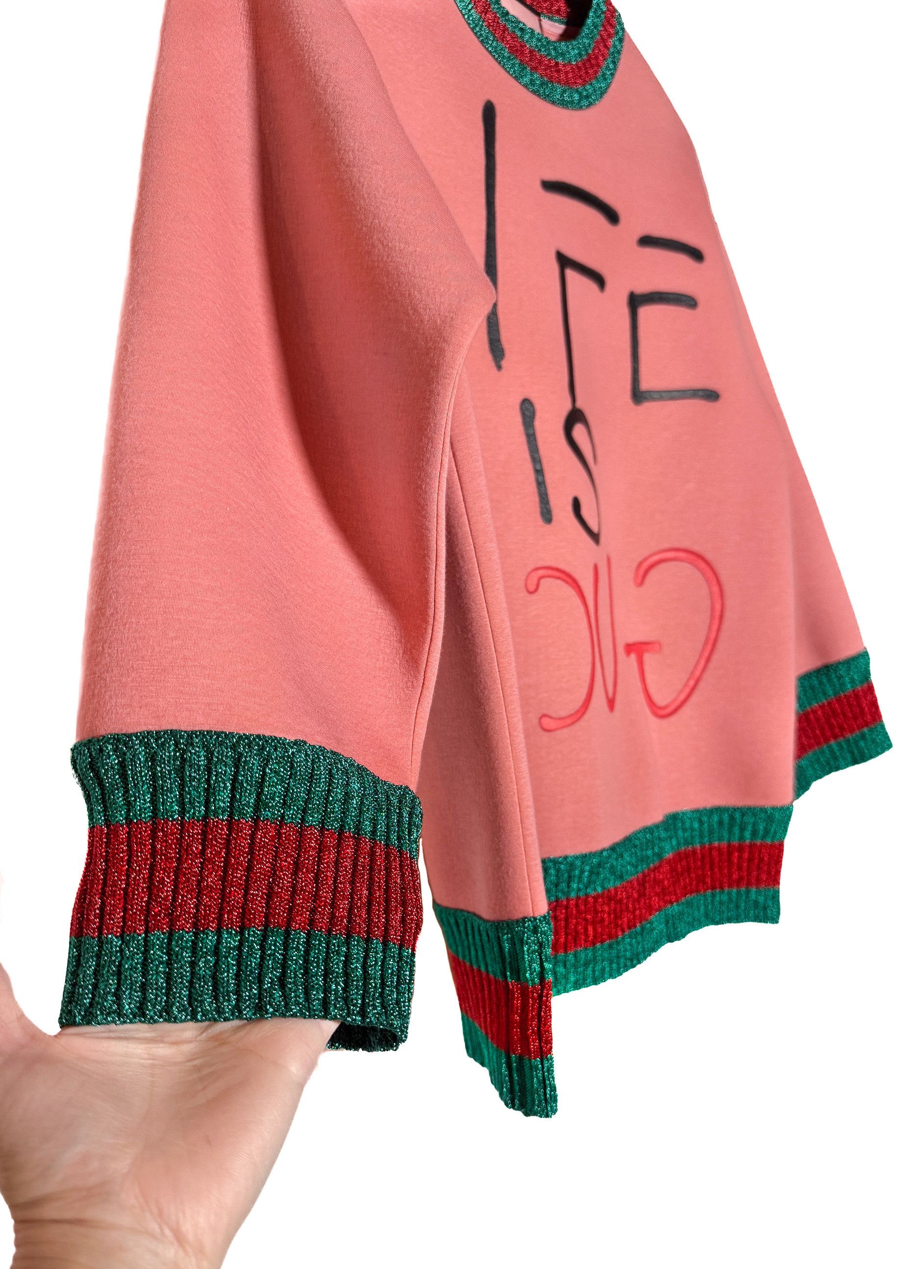 Gucci Gucci "Life Is Gucci" Ghost Pink Cotton Sweatshirt Size XS / US 0-2 / IT 36-38 - 5 Thumbnail