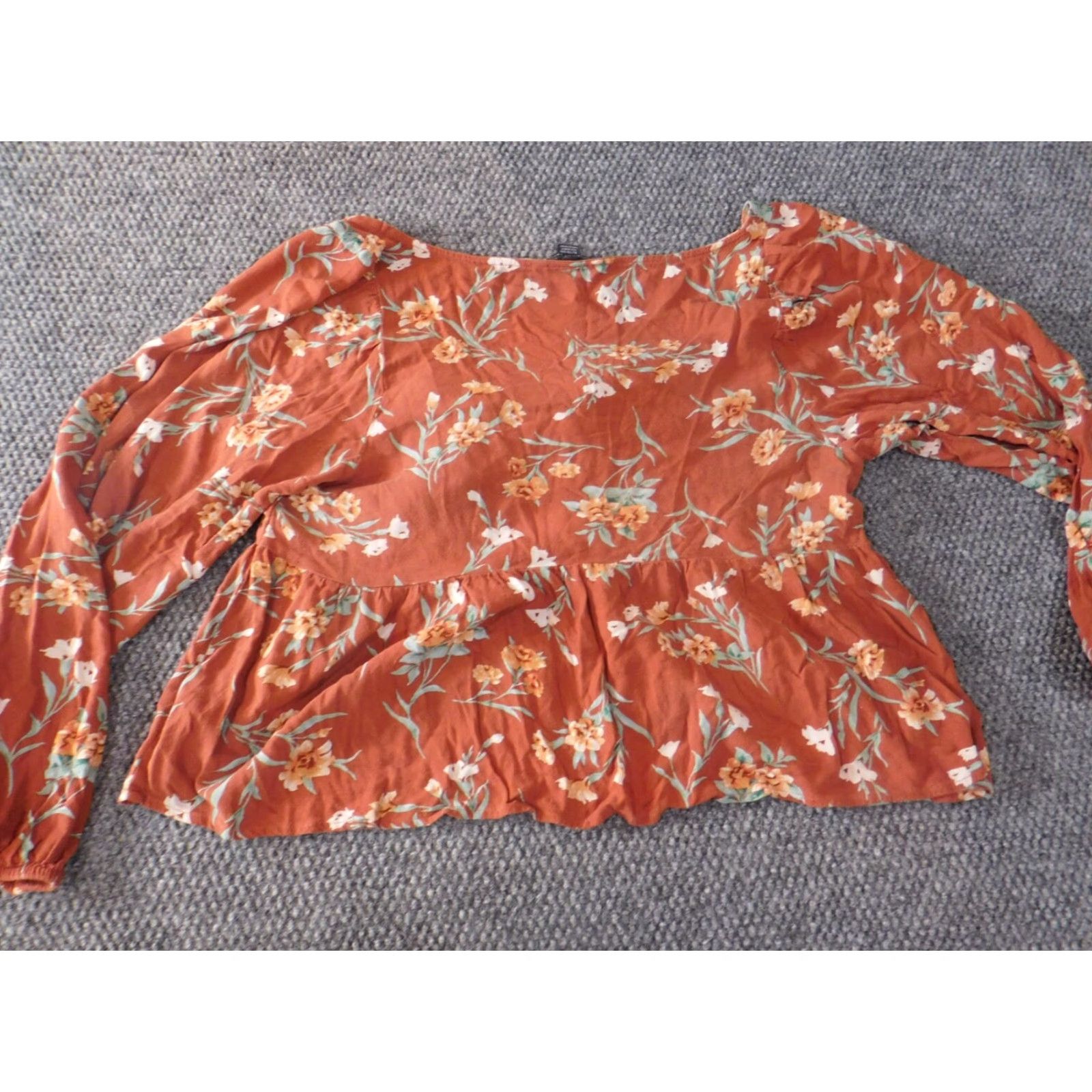 American Eagle Outfitters American Eagle Outfitters Blouse Womens XL Orange Floral Raglan Sleeve Long Sleeve Knit Viscose Basic Casual All Seasons Modern Size XL / US 12-14 / IT 48-50 - 7 Thumbnail