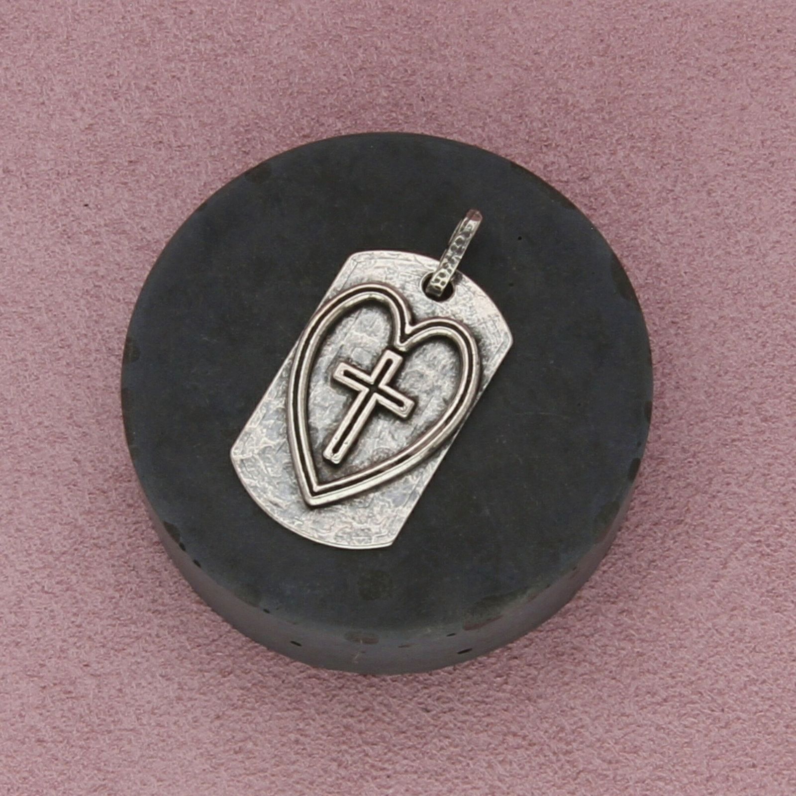Sterling Silver sterling silver hammered cross heart dog tag pendant Size ONE SIZE - 1 Thumbnail