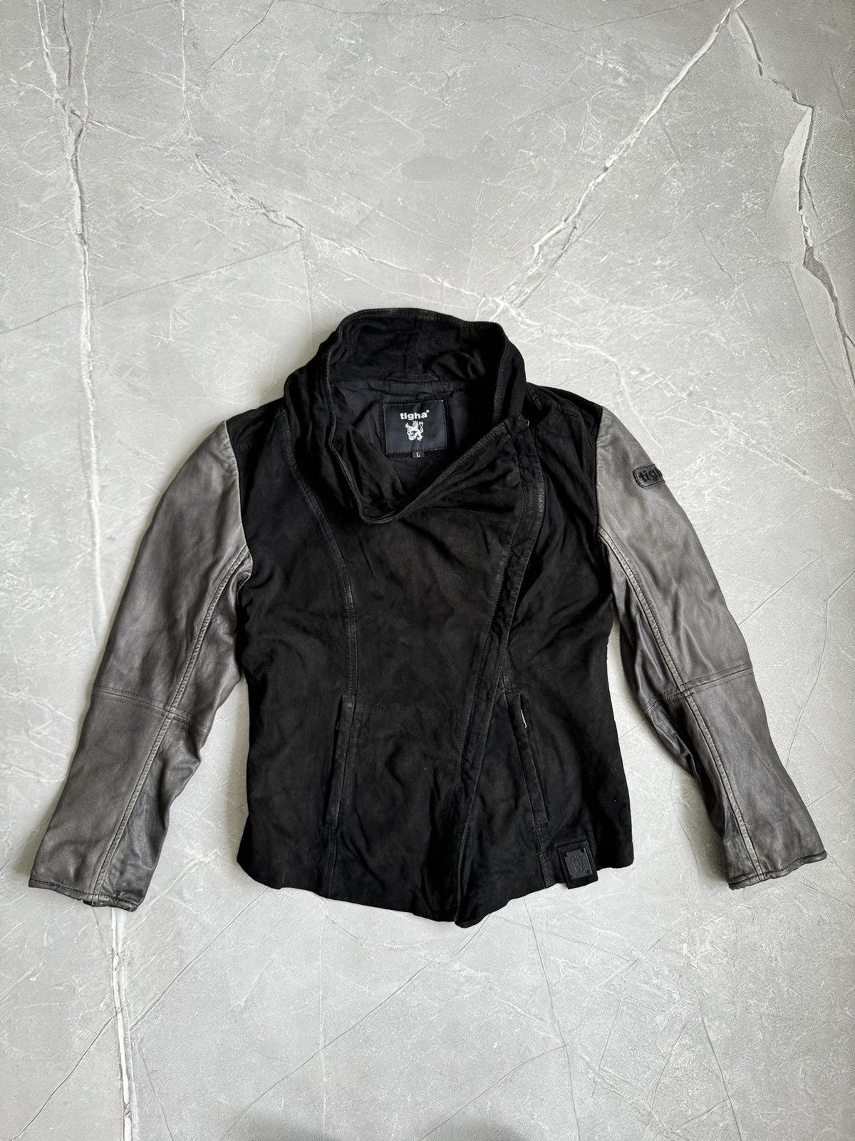 tigha Tigha High Neck Asymmetrical Leather Jacket Rick Owens Style Size L / US 10 / IT 46 - 8 Thumbnail