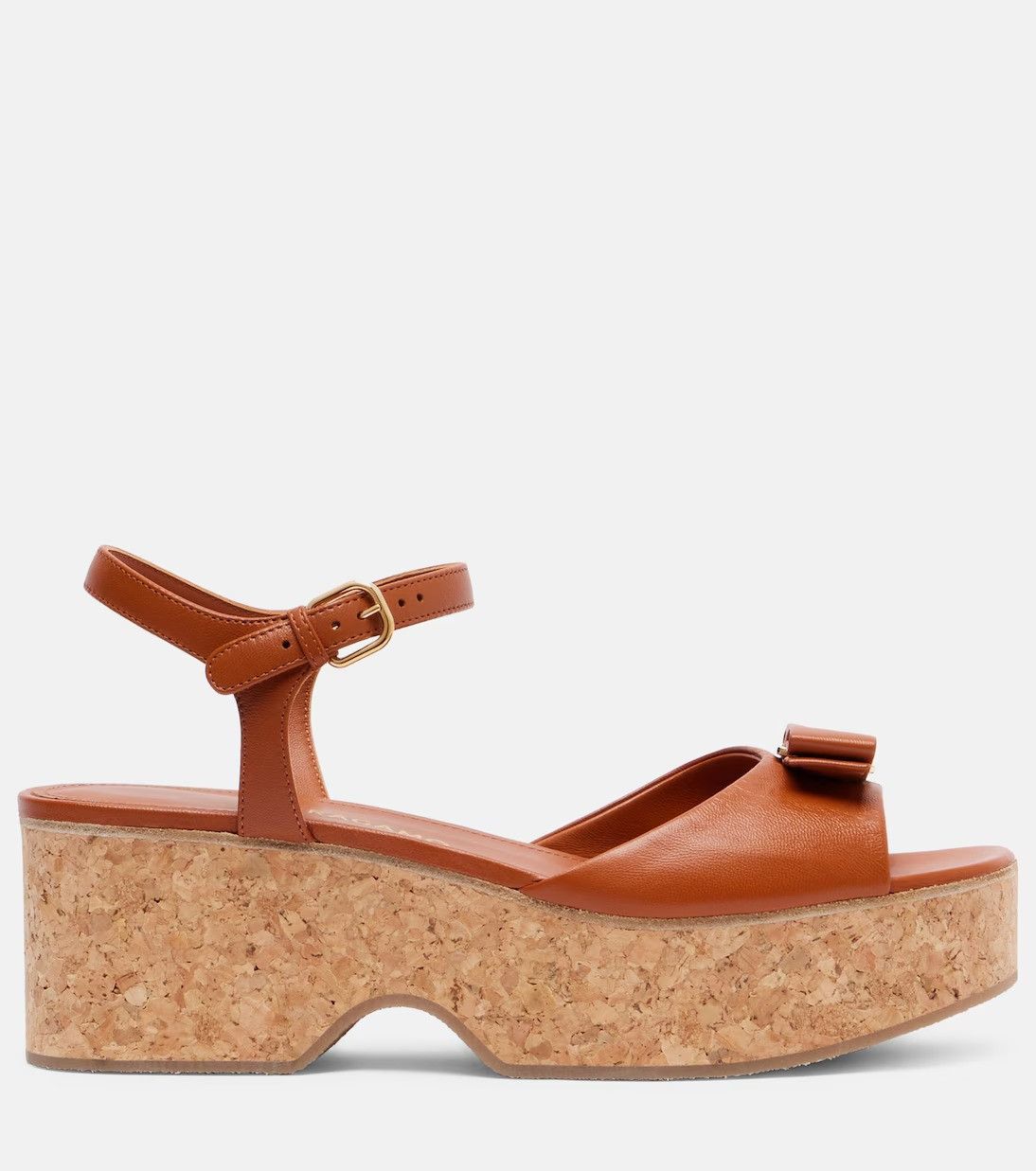 Salvatore Ferragamo o1s1rm0526 Selna Leather Wedge Sandals in Brown Size US 8 / IT 38 - 1 Thumbnail