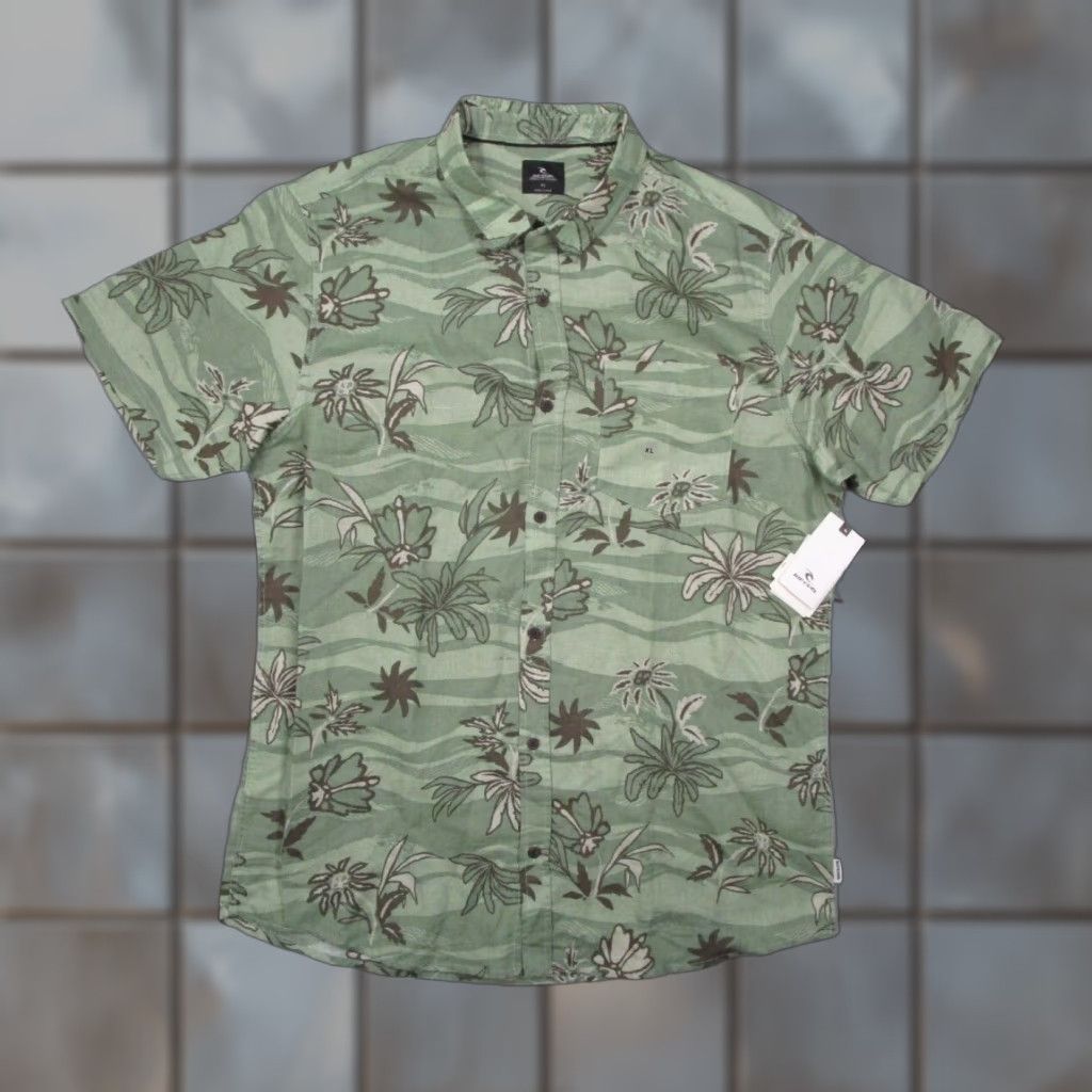 Rip Curl RIP CURL Shirt Mens XL Green Floral Linen Blend Button-Up Hawaiian Size US XL / EU 56 / 4 - 1 Thumbnail