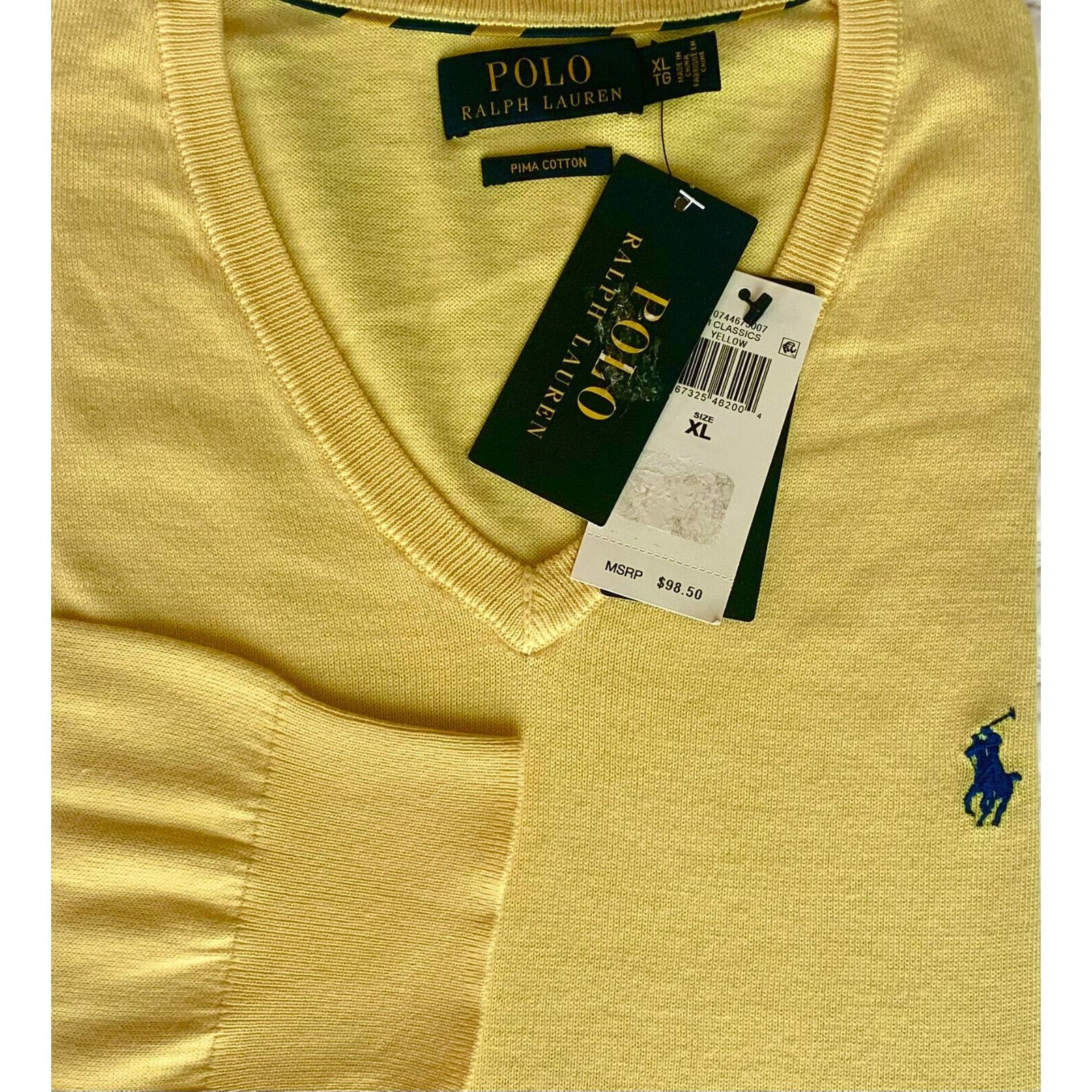 Polo Ralph Lauren POLO RALPH LAUREN Sweater V-NECK Cotton YELLOW XL $98.50 Size US XL / EU 56 / 4 - 3 Thumbnail