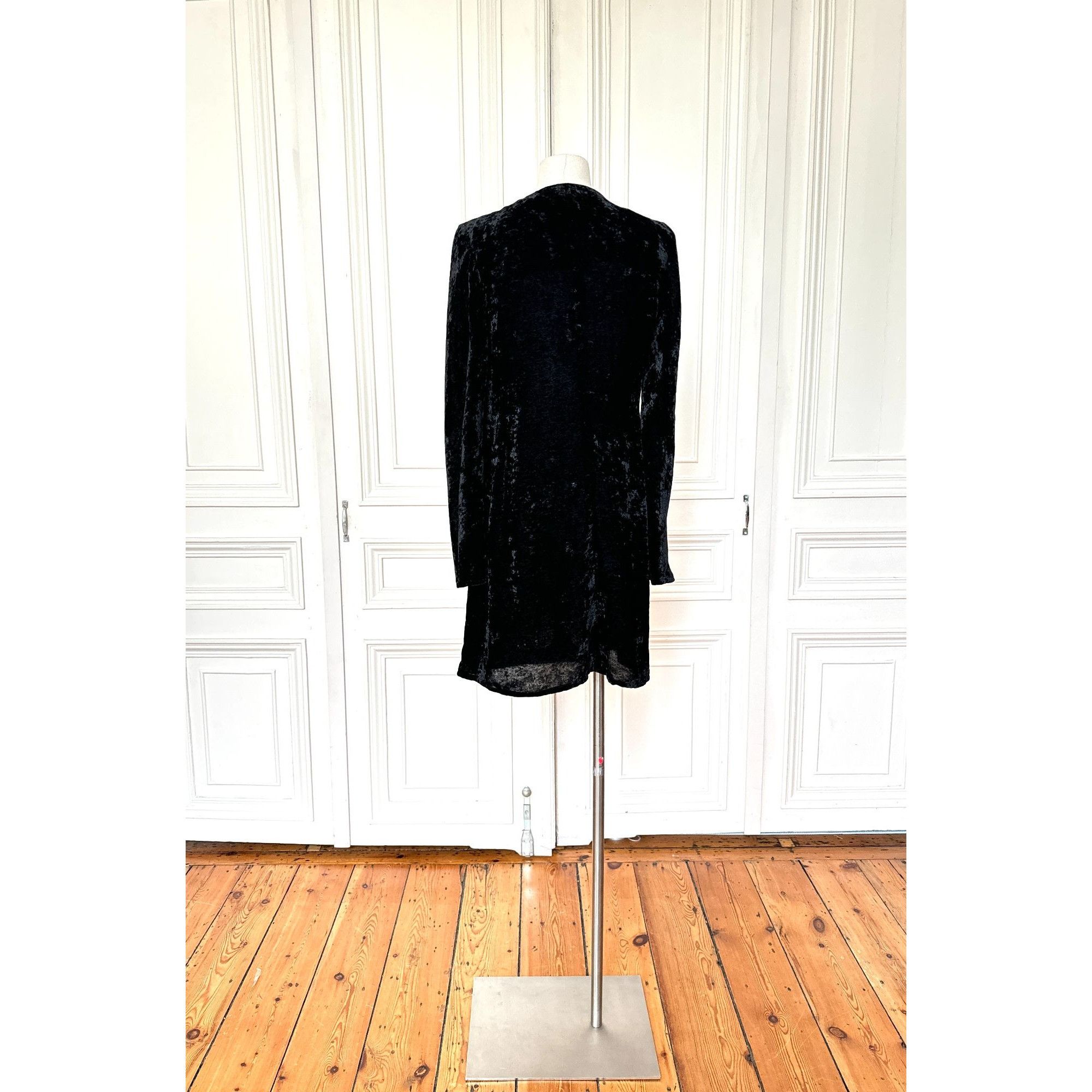 Jil Sander 1990s Black Velvet Longsleeve Wrap Dress Size XS / US 0-2 / IT 36-38 - 5 Thumbnail