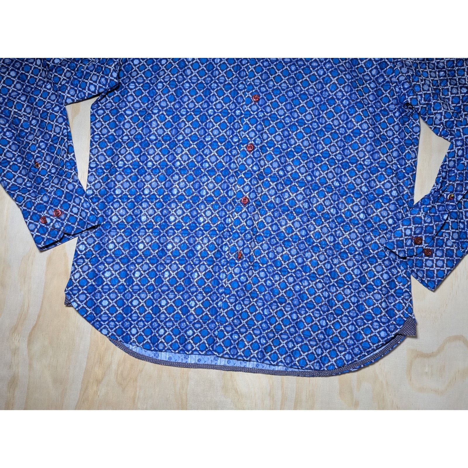 Luchiano Visconti Visconti Black Men's Medium Button Up Shirt Blue Geometric Size US M / EU 48-50 / 2 - 2 Thumbnail
