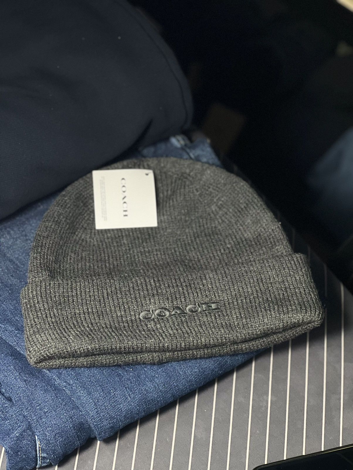 Coach 🧶 Coach Embroidered Wool Beanie Hat Charcoal Gray One Size Size ONE SIZE - 2 Thumbnail