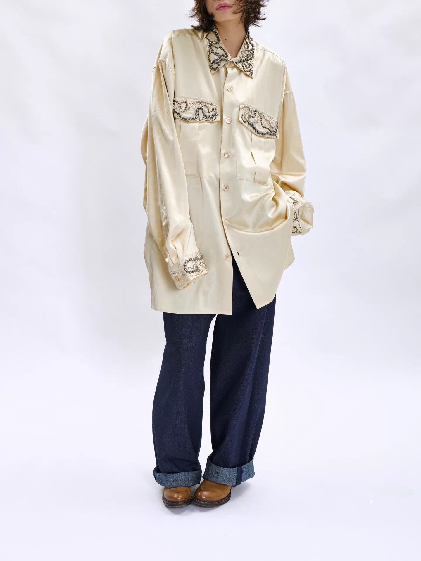 Dries Van Noten Dries Van Noten 23AW Men's Hand Beaded Cream Shirt M Size US M / EU 48-50 / 2 - 4 Thumbnail