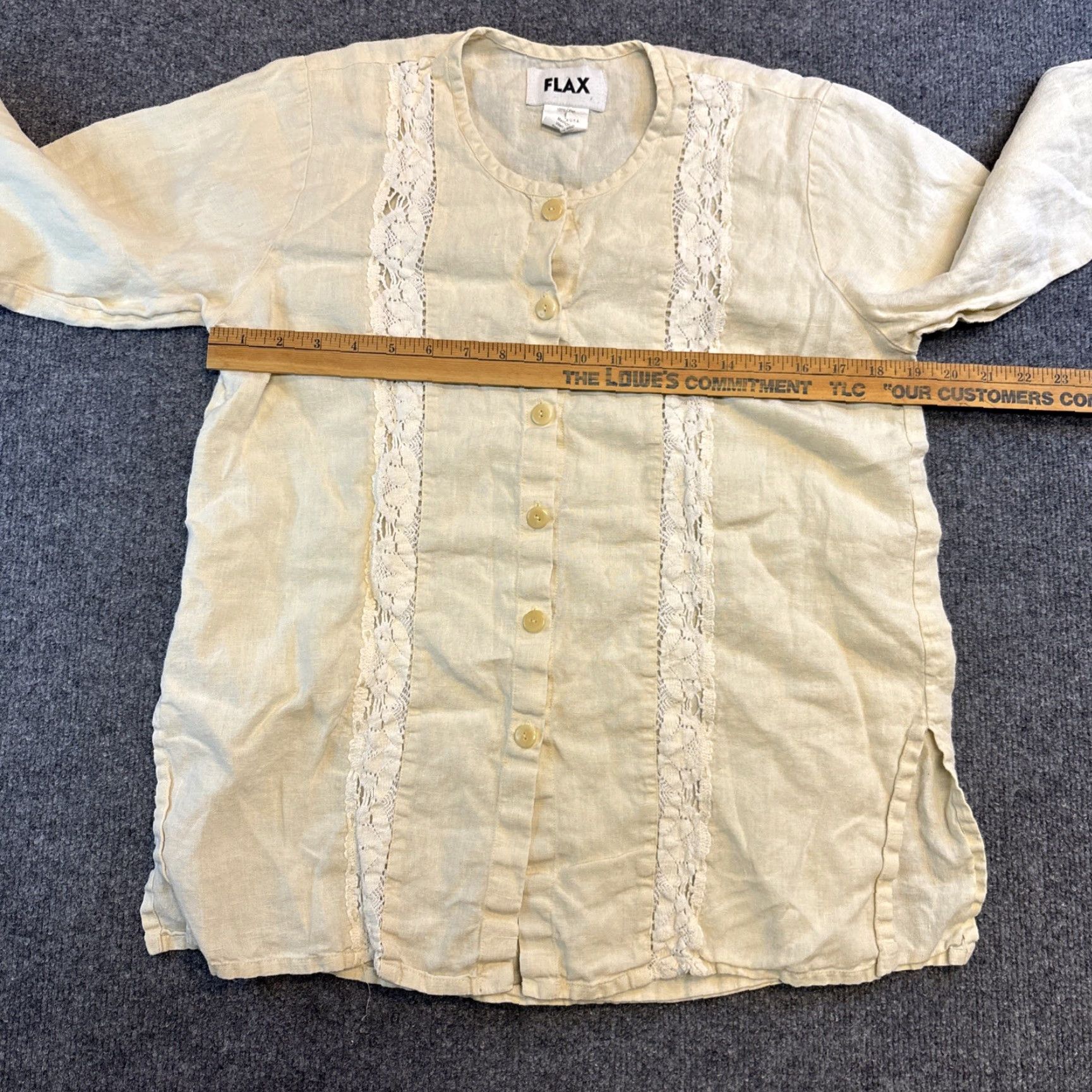 FLAX FLAX Linen Button Up Tunic Top S Lace Tan Natural Long Sleeve Lagenlook Oversize Size S / US 4 / IT 40 - 5 Thumbnail