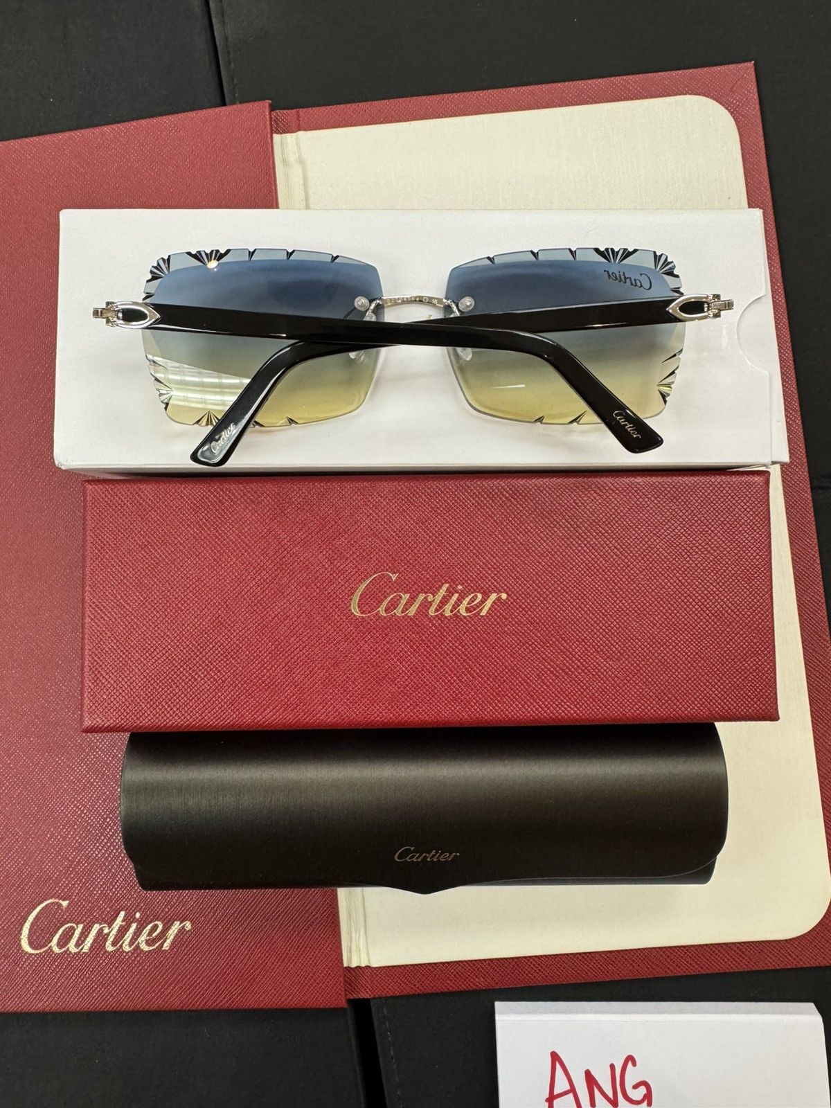 Cartier Cartier Black Acetate Platinum Custom Diamond Cut Lenses Size ONE SIZE - 2 Thumbnail