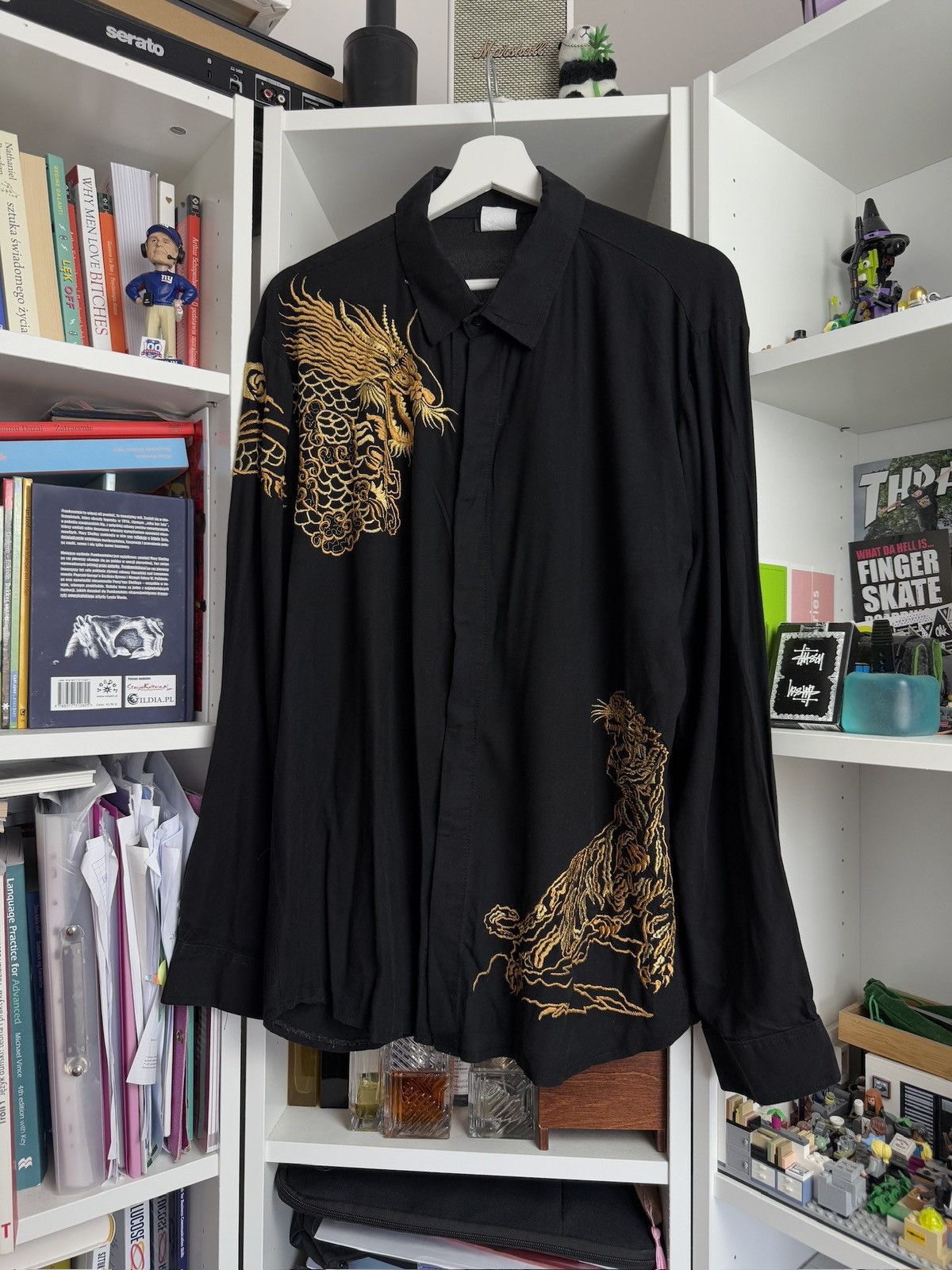 Japanese Brand × Vintage Vintage 90s black dragon embroidered longsleeve shirt archive Size US M / EU 48-50 / 2 - 1 Thumbnail