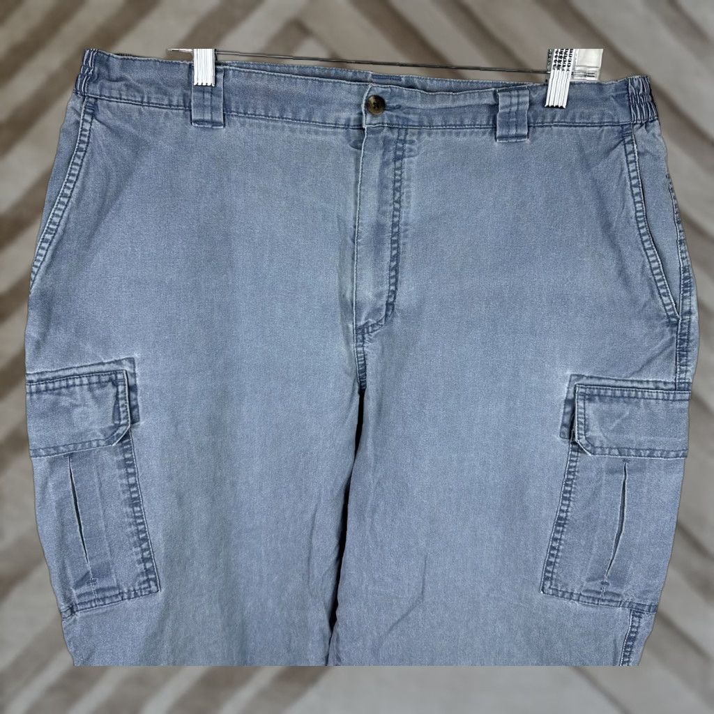 Vintage VINTAGE LL Bean Pants Cargo 39x28 Navy Blue Cotton Flat Front Elastic Waist Mens 80s 90s Grunge Preppy Retro Nautical Size US 39 - 1 Thumbnail