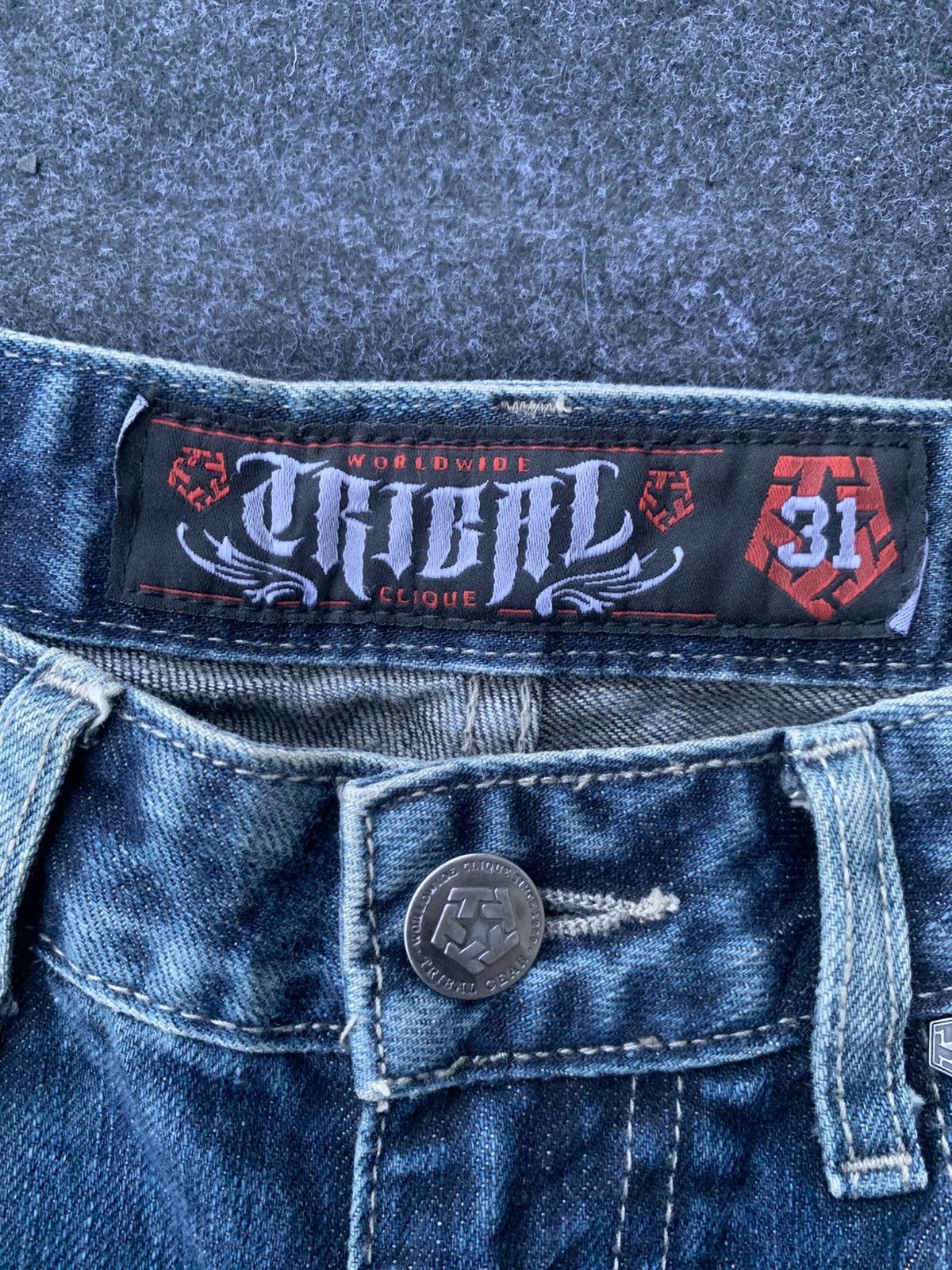 Tribal Streetwear Vintage Tribal Embroidery Logo denim jeans y2k streetwear. Size US 32 / EU 48 - 4 Thumbnail