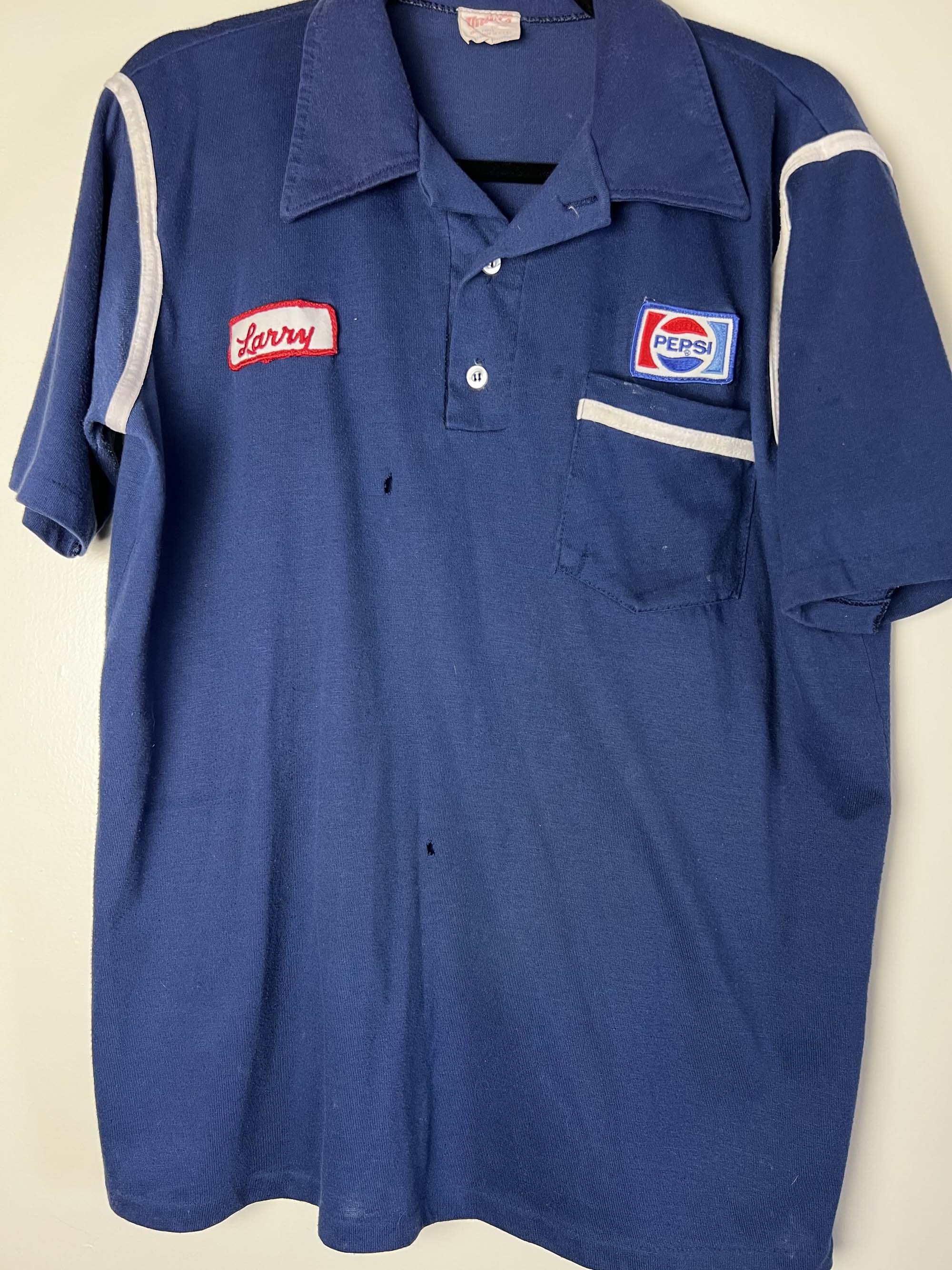 Pepsi Vintage 1970's Pepsi Polo Work Shirt - Name Tag : Larry Size US L / EU 52-54 / 3 - 3 Thumbnail