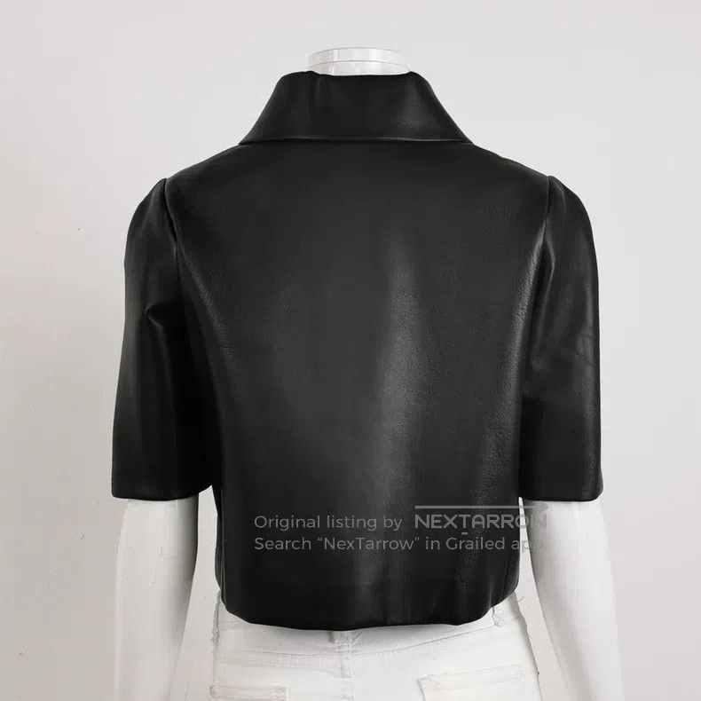 Loewe Loewe Solid Color Single-Breasted Short Sleeve Leather Jac Size XS / US 0-2 / IT 36-38 - 2 Thumbnail