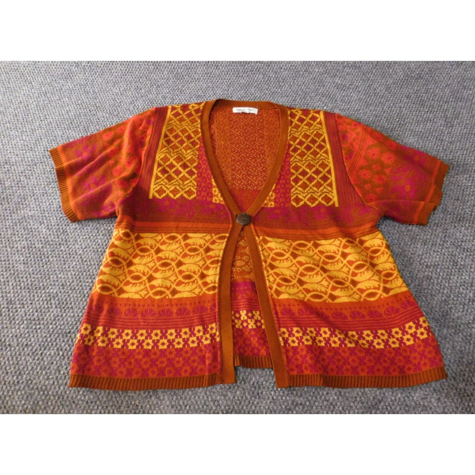 Coldwater Creek Coldwater Creek Cardigan Sweater Womens M Red Tribal V-Neck Button Open短 Size M / US 6-8 / IT 42-44 - 2 Thumbnail