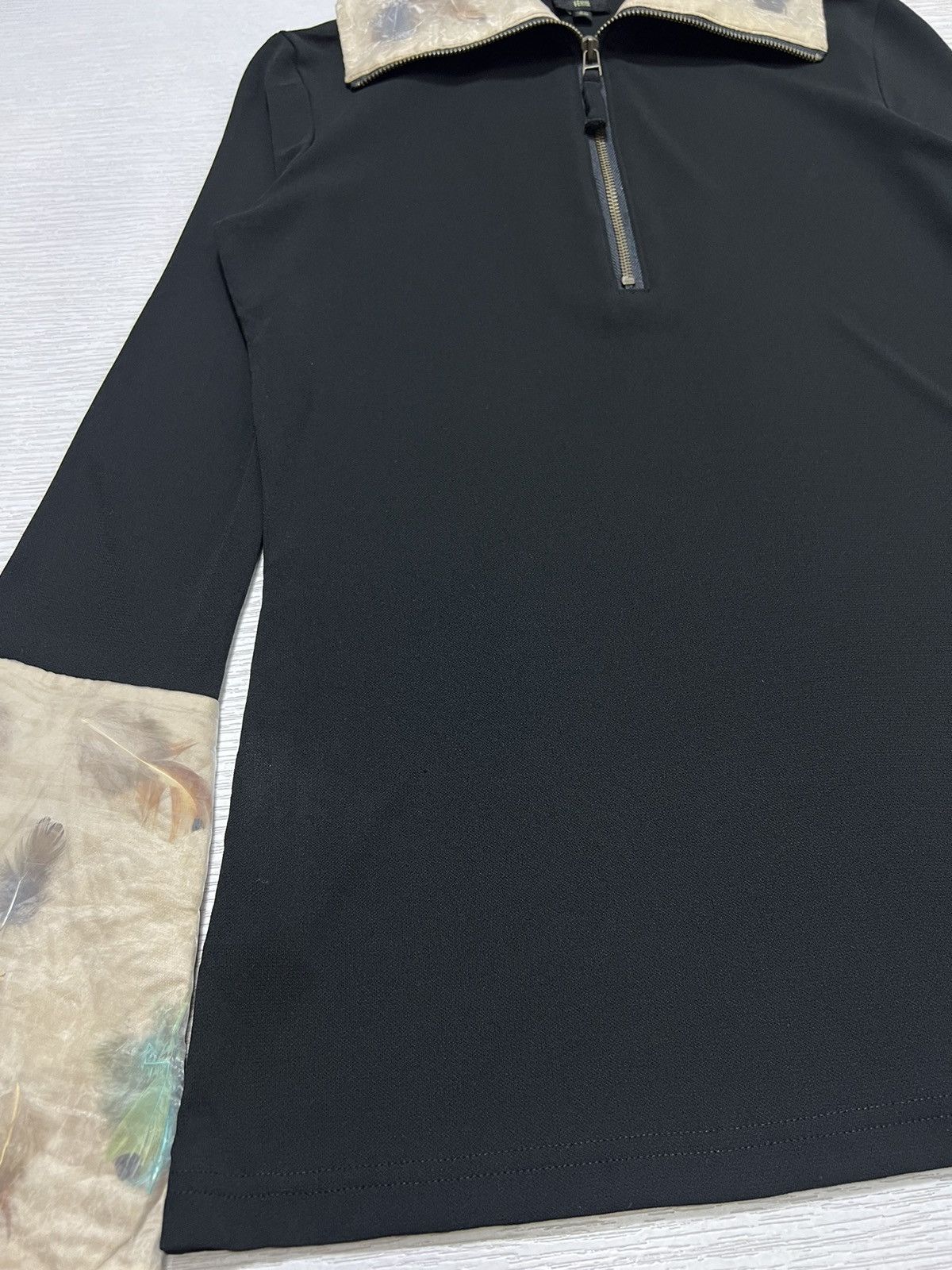Jean Paul Gaultier 90s JPG Futuristic Feather Design Flared Cuffs Half Zip L/S Size S / US 4 / IT 40 - 7 Thumbnail