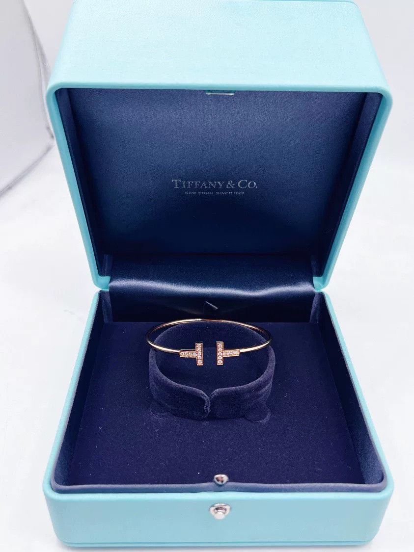 Tiffany & Co. Tiffany 18K Gold Diamond Double T Bangle Size ONE SIZE - 1 Thumbnail