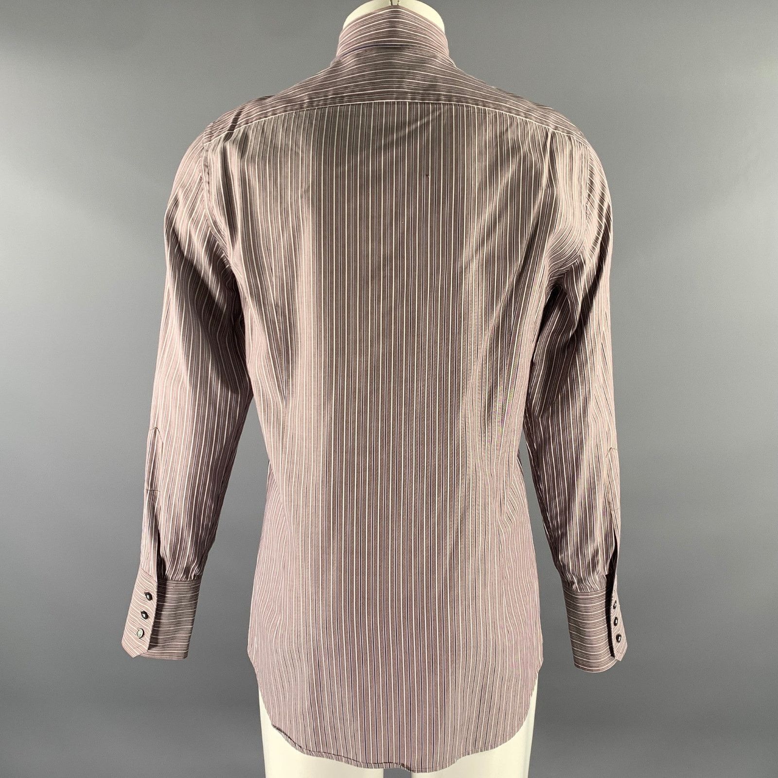 Dsquared2 DSQUARED2 M Brown Blue Stripe Cotton Long Sleeve Shirt Size 42R - 4 Thumbnail