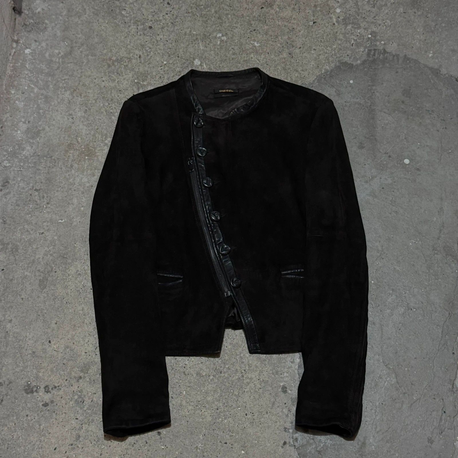 Diesel Black Gold Diesel asymmetrical buttons & zip goat leather jacket Size L / US 10 / IT 46 - 1 Thumbnail