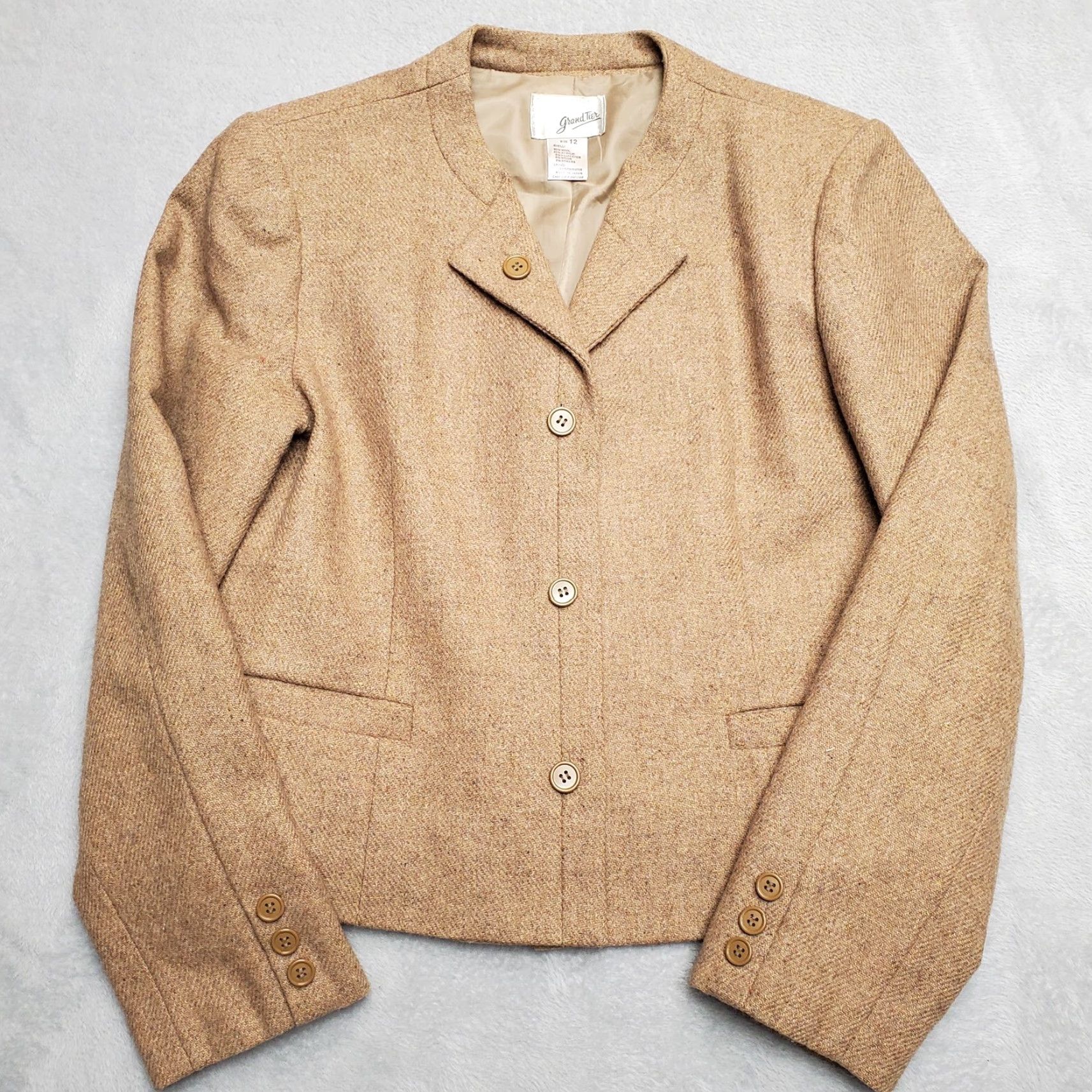 Vintage VINTAGE Grand Tier Blazer Jacket Womens 12 Light Brown Wool Blend Three Button Pockets Casual Modern 90s? Size XL / US 12-14 / IT 48-50 - 2 Thumbnail