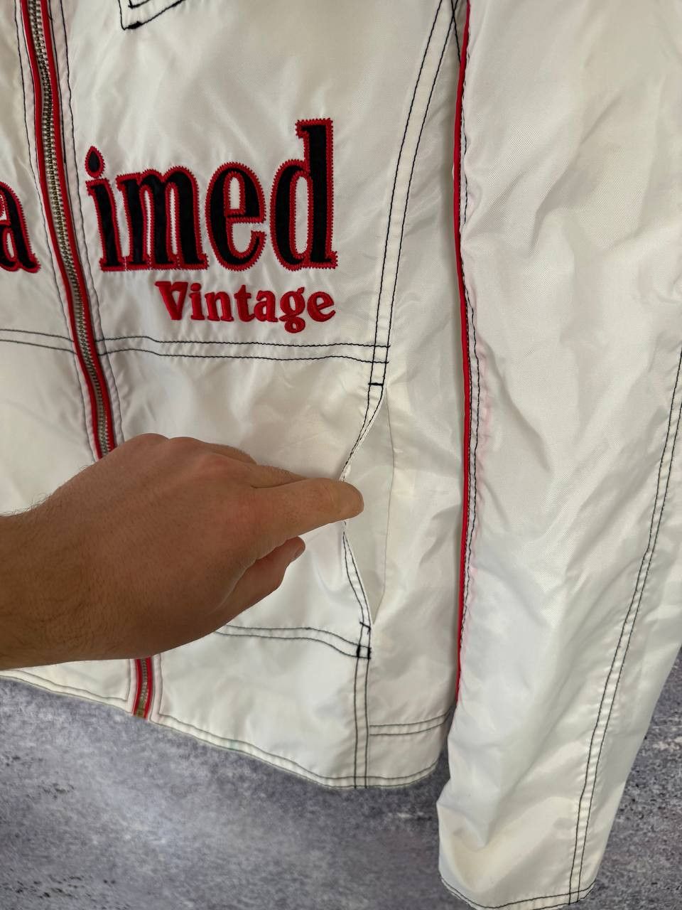 Vintage Reclaimed Vintage Biker Jacket Nylon White Men's Xs size Size US XS / EU 42 / 0 - 14 Thumbnail