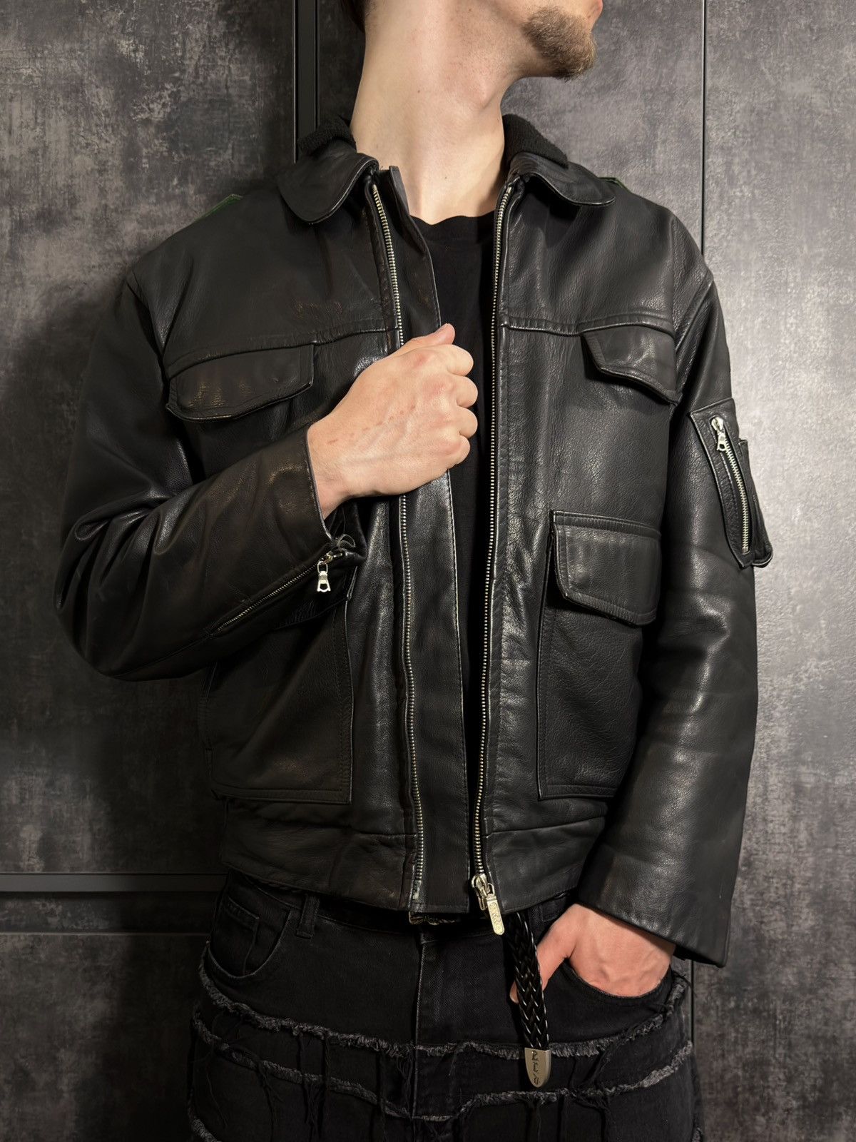 Vintage Crazy Vintage 90s Polizei Leather Aviator Jacket Vetements Size US L / EU 52-54 / 3 - 10 Thumbnail
