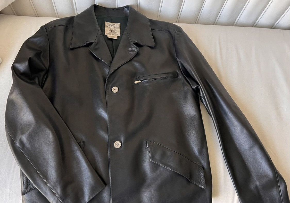 Hermes Hermes Leather Lambskin Logo Detail Jacket Black Size US L / EU 52-54 / 3 - 4 Thumbnail