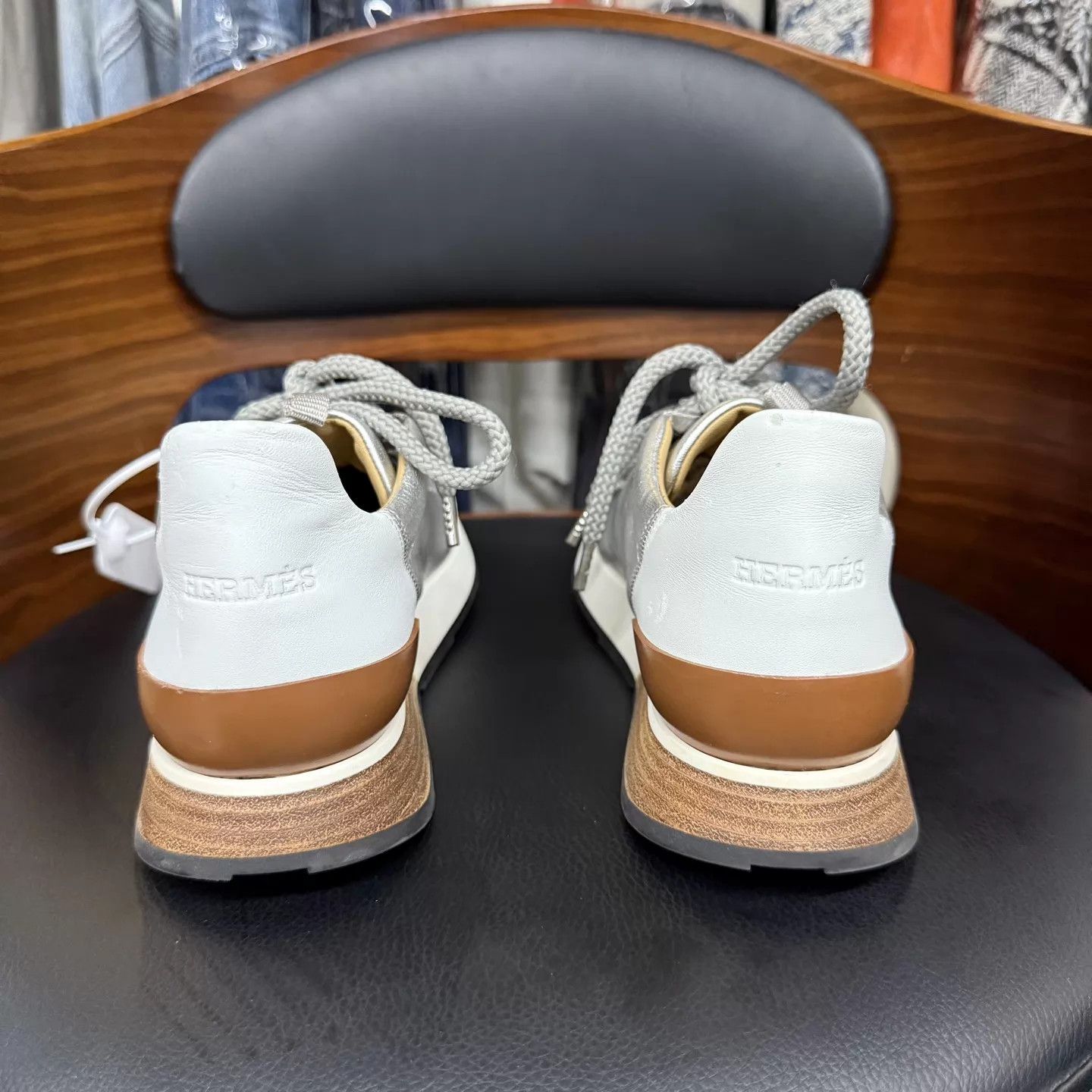 Hermes Hermes Silver-White-Brown Colorblock Sneakers 37.5 99 New Size US 7 / IT 37 - 3 Thumbnail