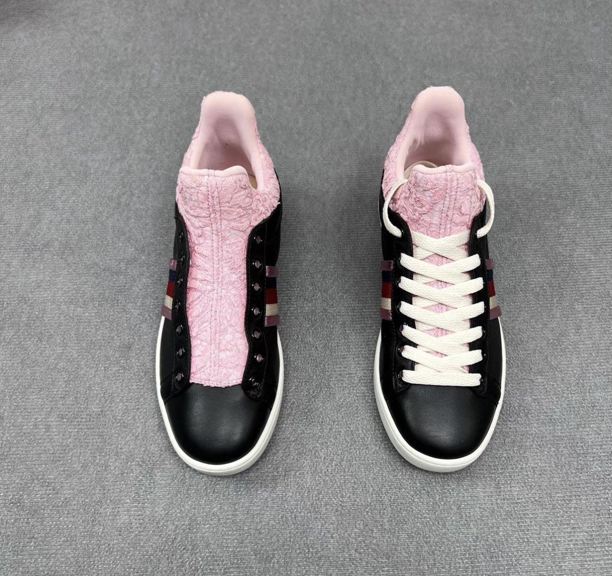 Gucci Gucci Black & Pink Lace Embroidered Women's Casual Sneakers Size US 5 / IT 35 - 3 Thumbnail