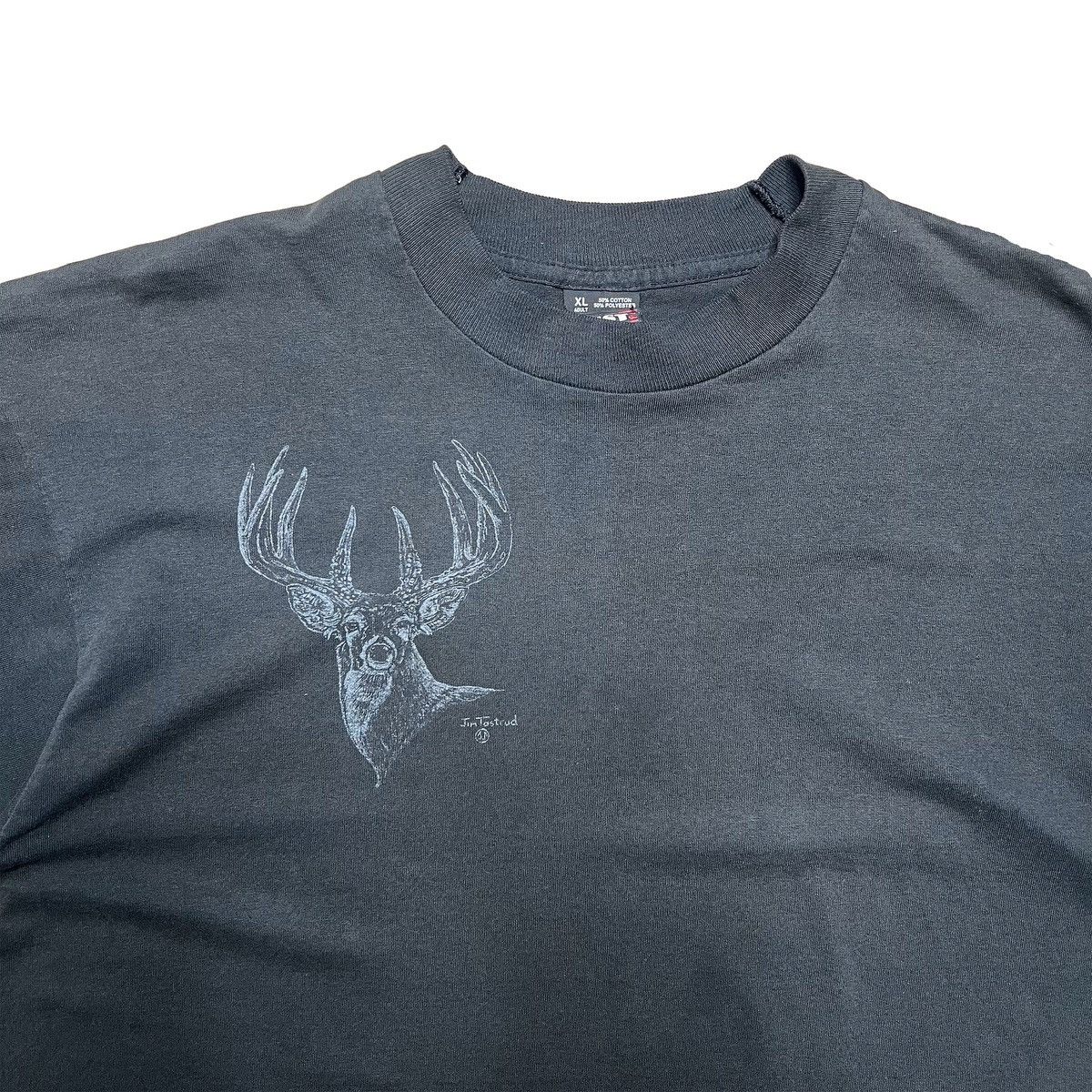 Vintage Vintage 90s Faded Black Buck Deer Tee Size US XL / EU 56 / 4 - 4 Thumbnail